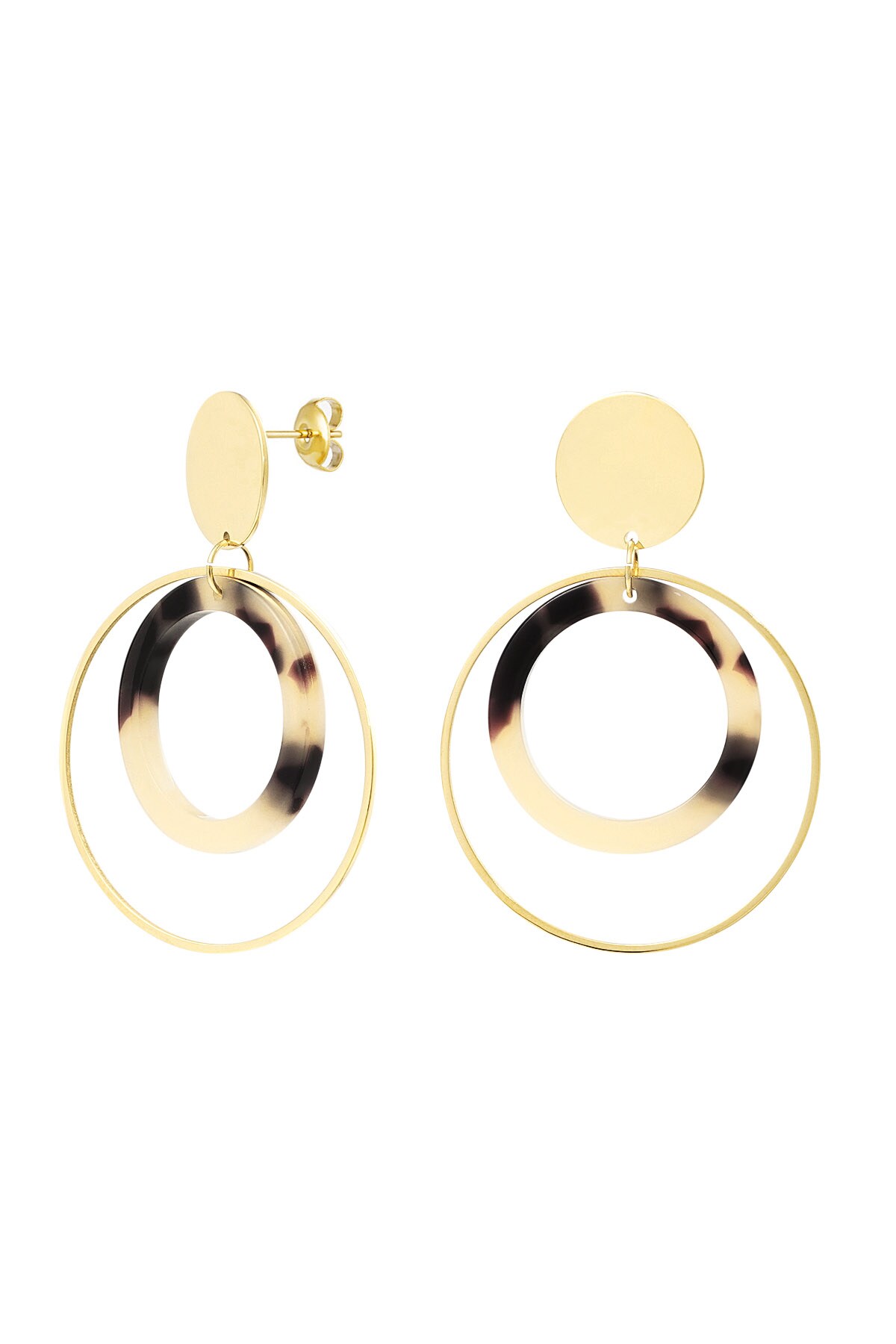 Earrings double round - gold/beige 