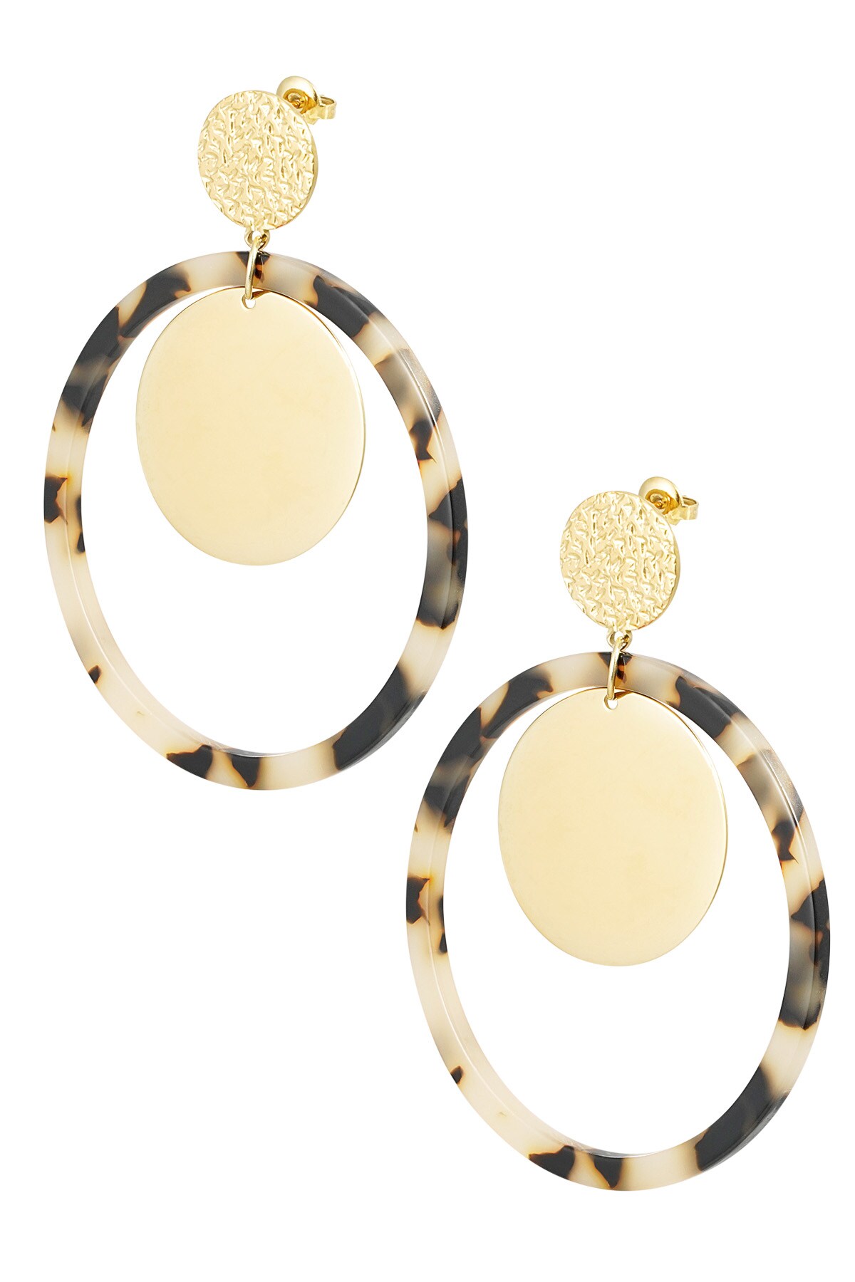 Earrings circles with print - gold/beige h5 