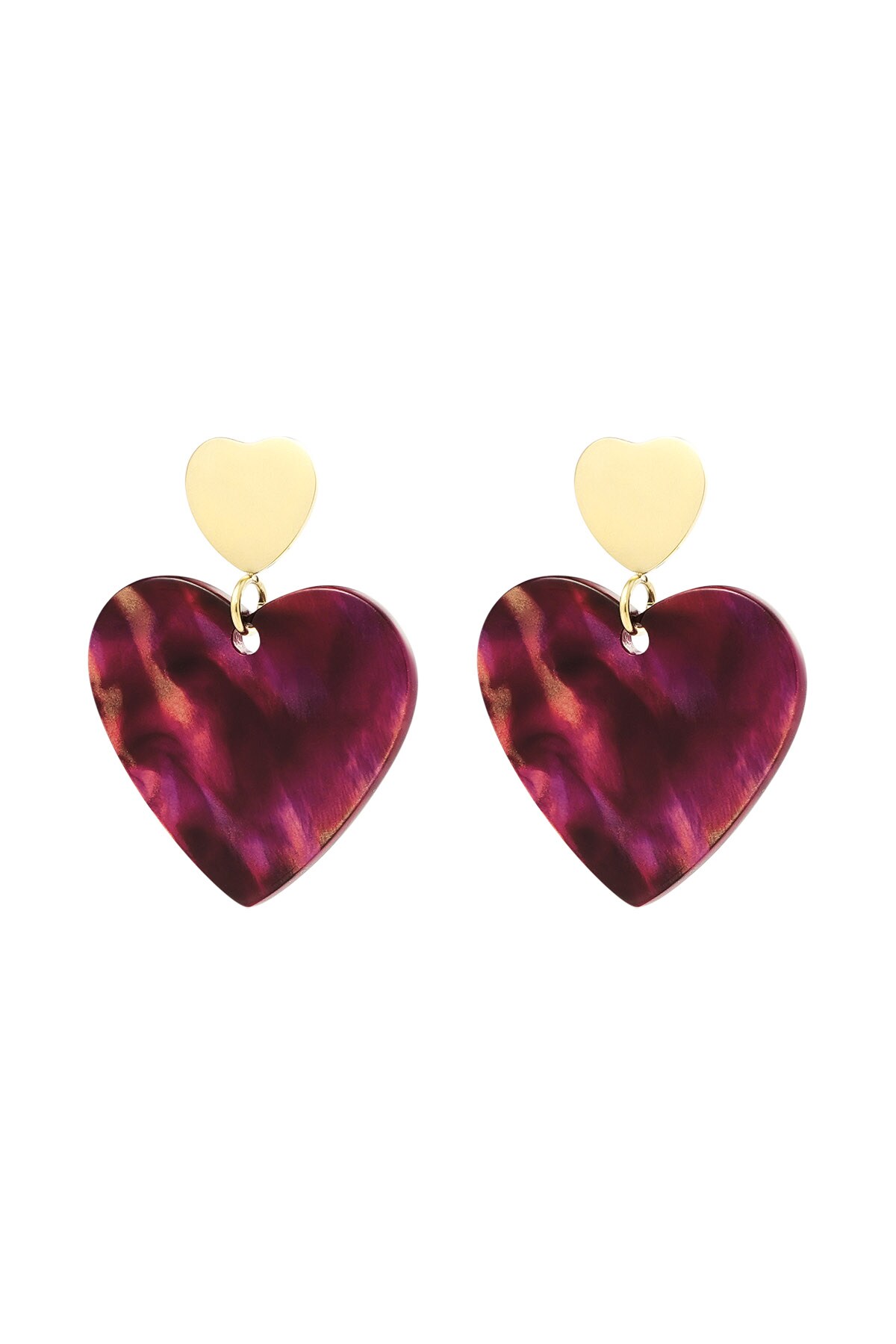 Double heart earrings - gold/red h5 