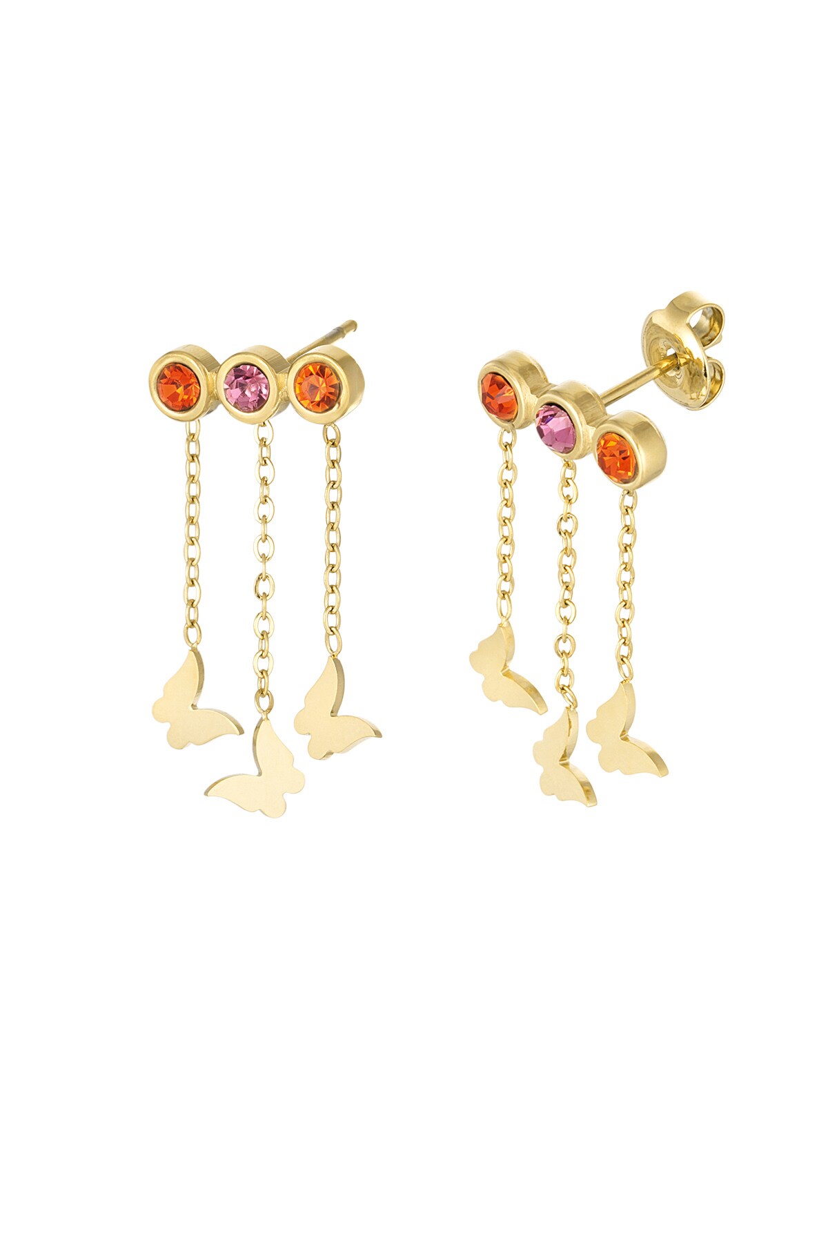 Boucles d'oreilles papillons & pierres - doré/rose/orange h5 