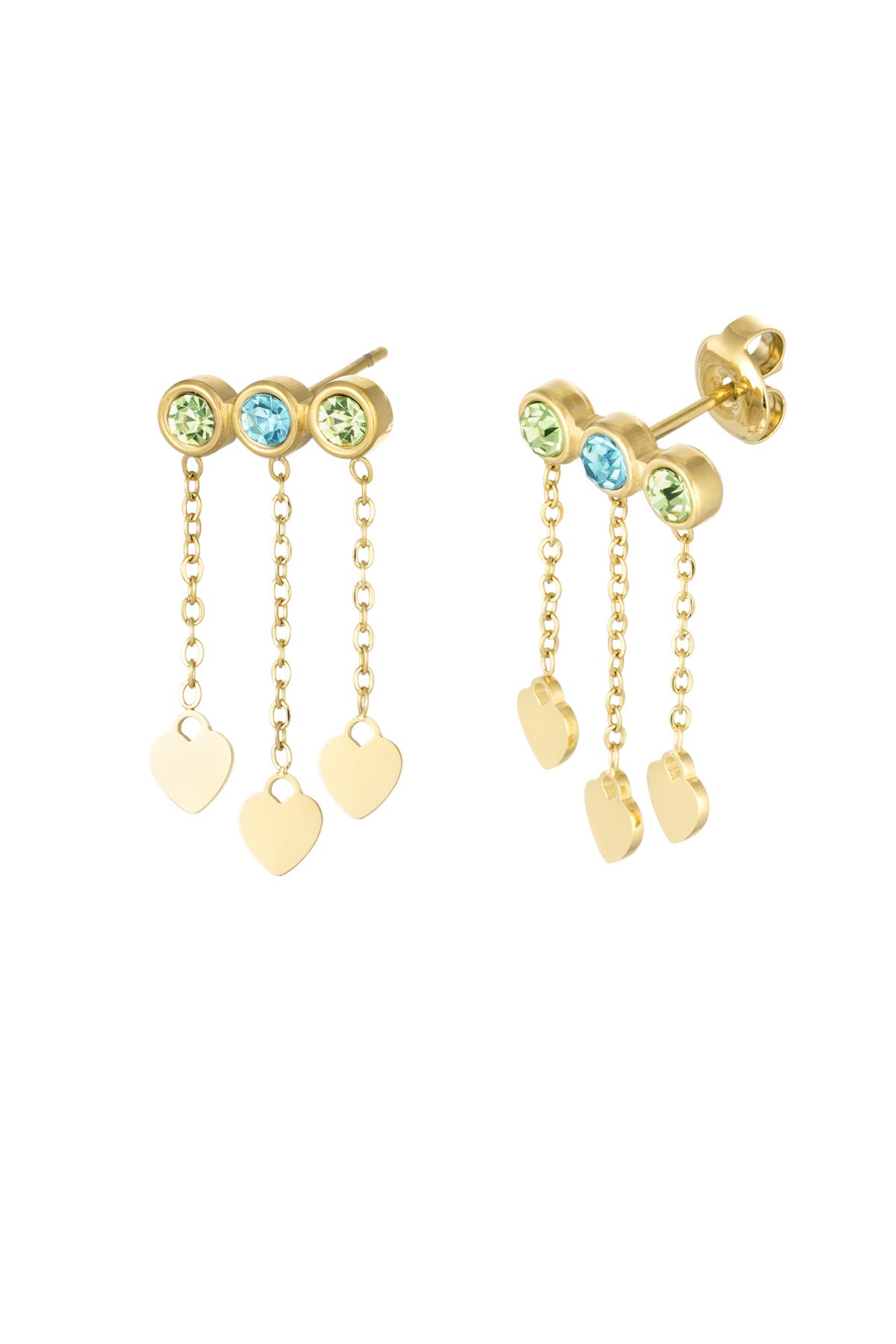 Earrings hearts & stones - gold/green/blue h5 