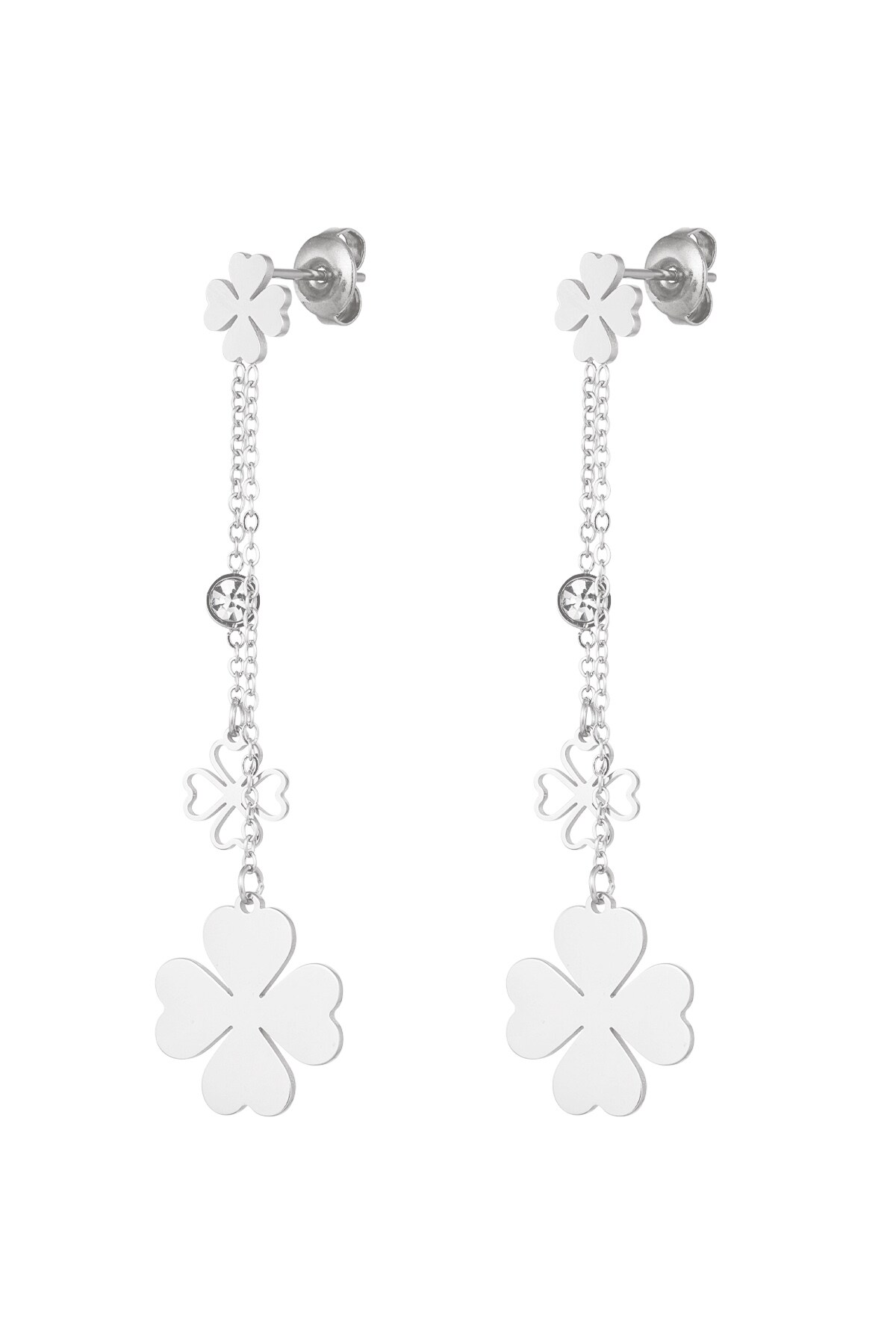 Hanging clover earrings - Silver color h5 