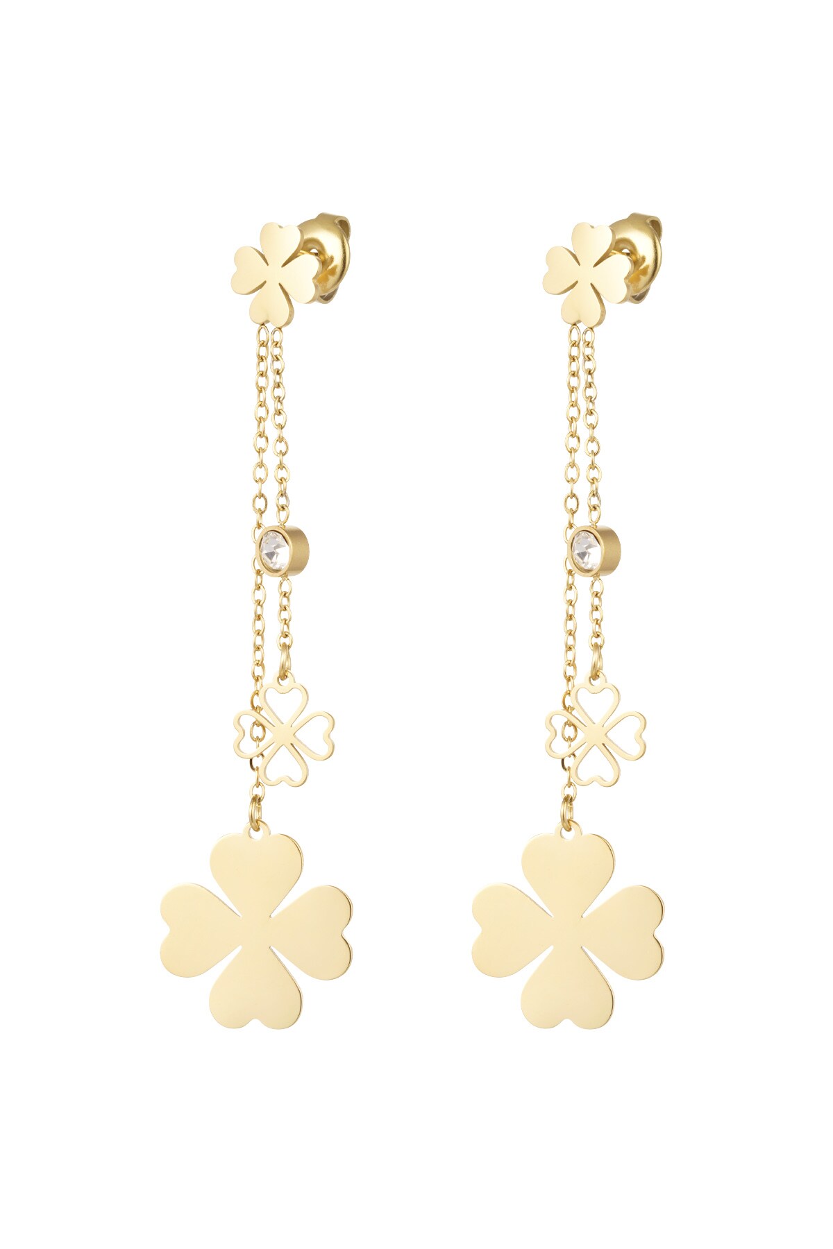 Hanging clover earrings - Gold color h5 