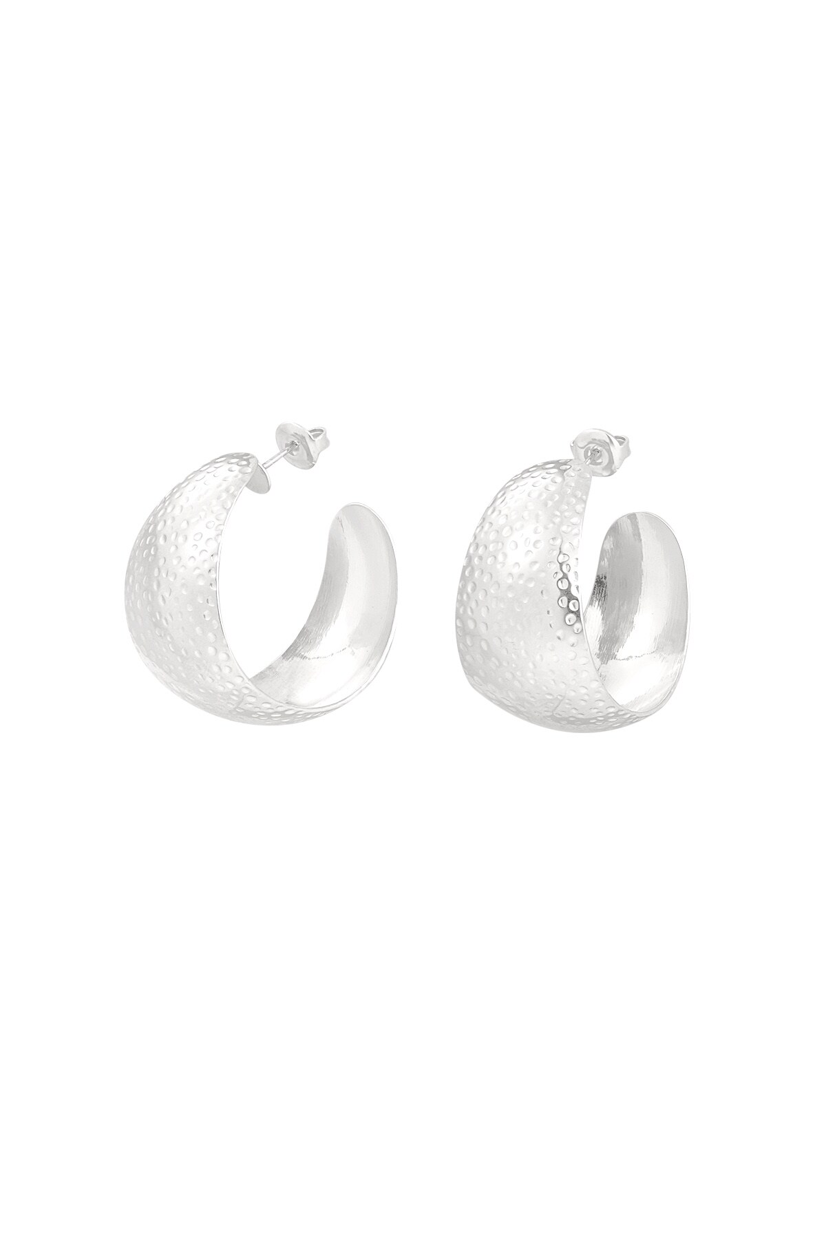 Earrings moon relief - Silver color h5 