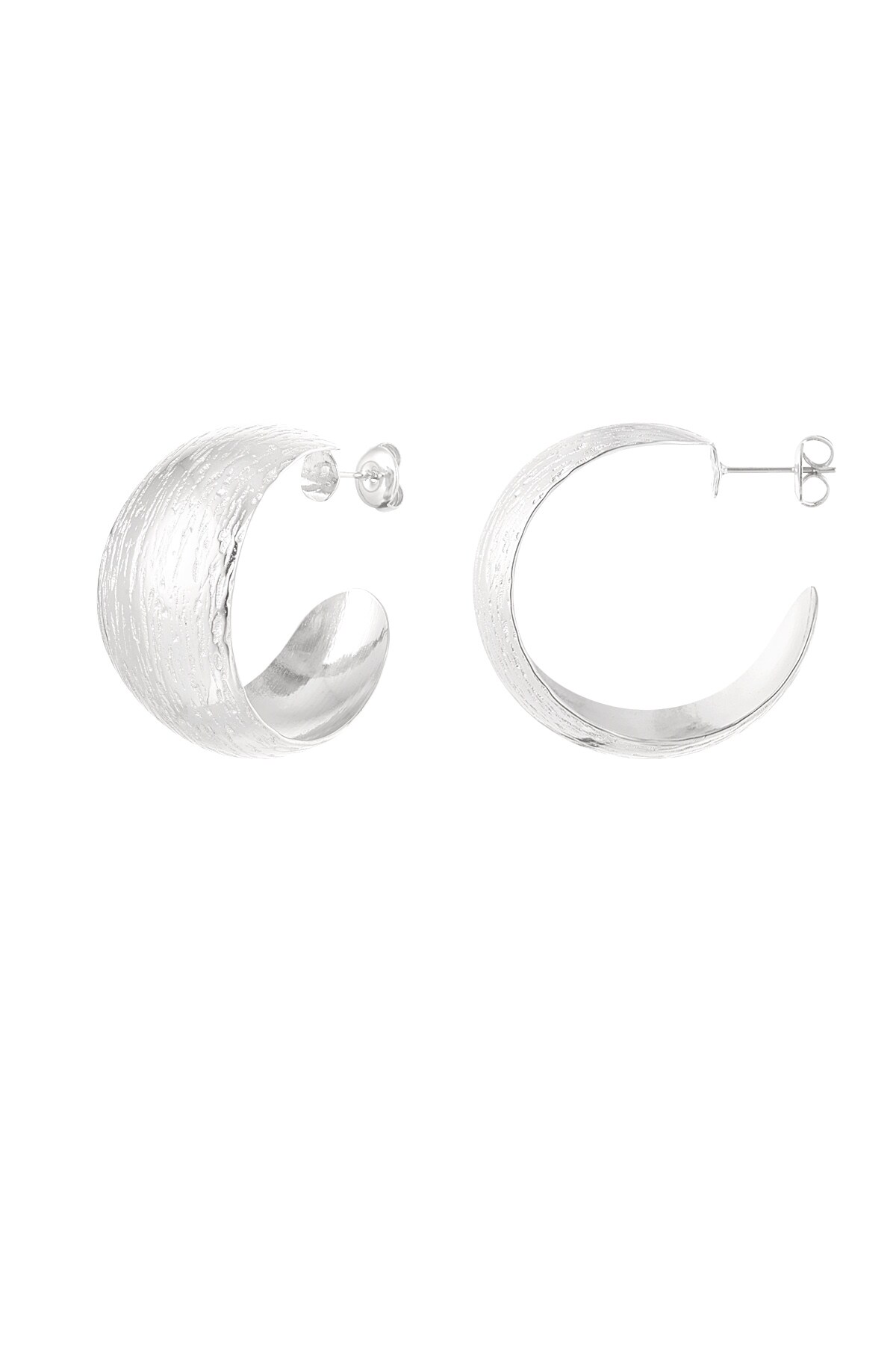 Earrings moon brushed - Silver color h5 