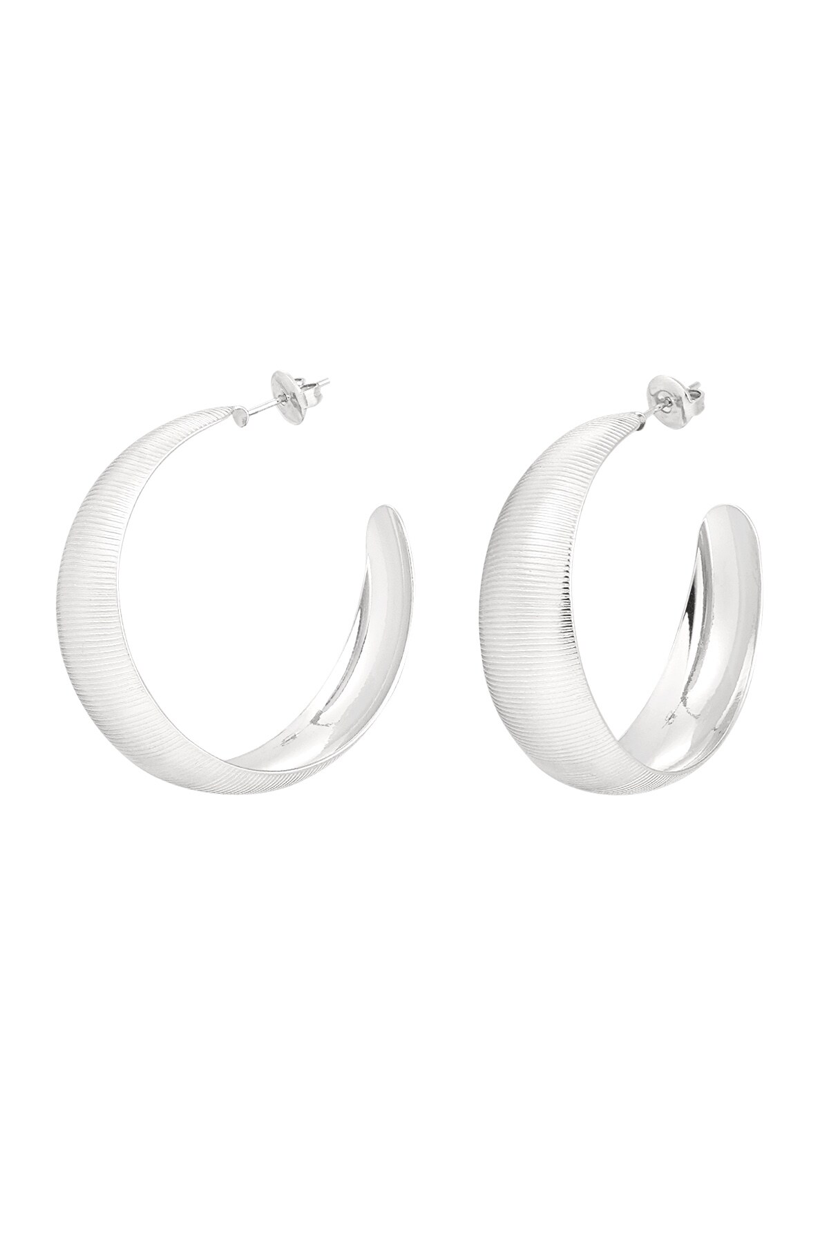 Earrings ribbed structure large - Silver color h5 