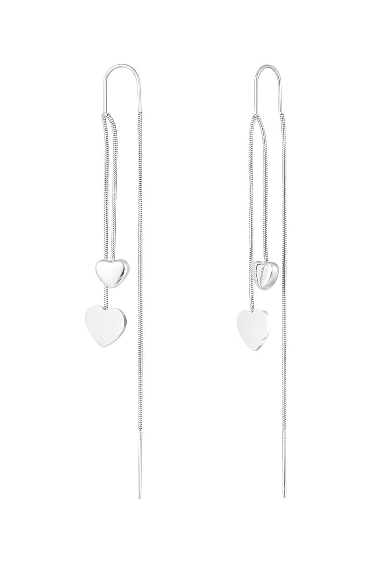 Hanging heart earrings - Silver color h5 