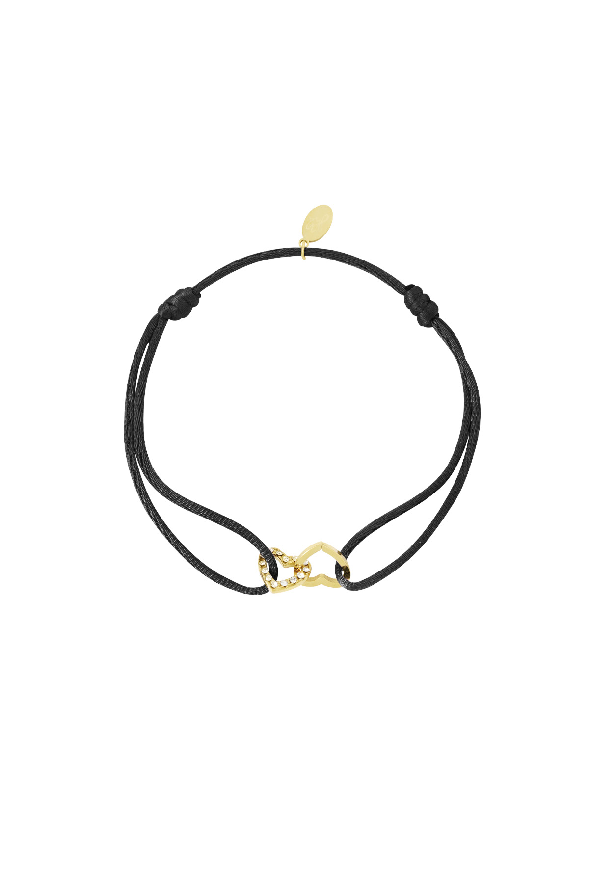 Pulsera de raso corazón conectado - Color dorado negro 2