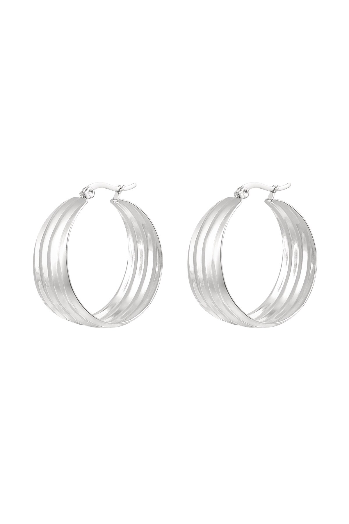 Earrings round with structure - Silver color h5 