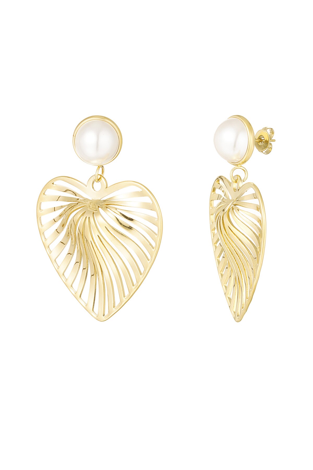 Earrings heart with pearl - Gold color h5 