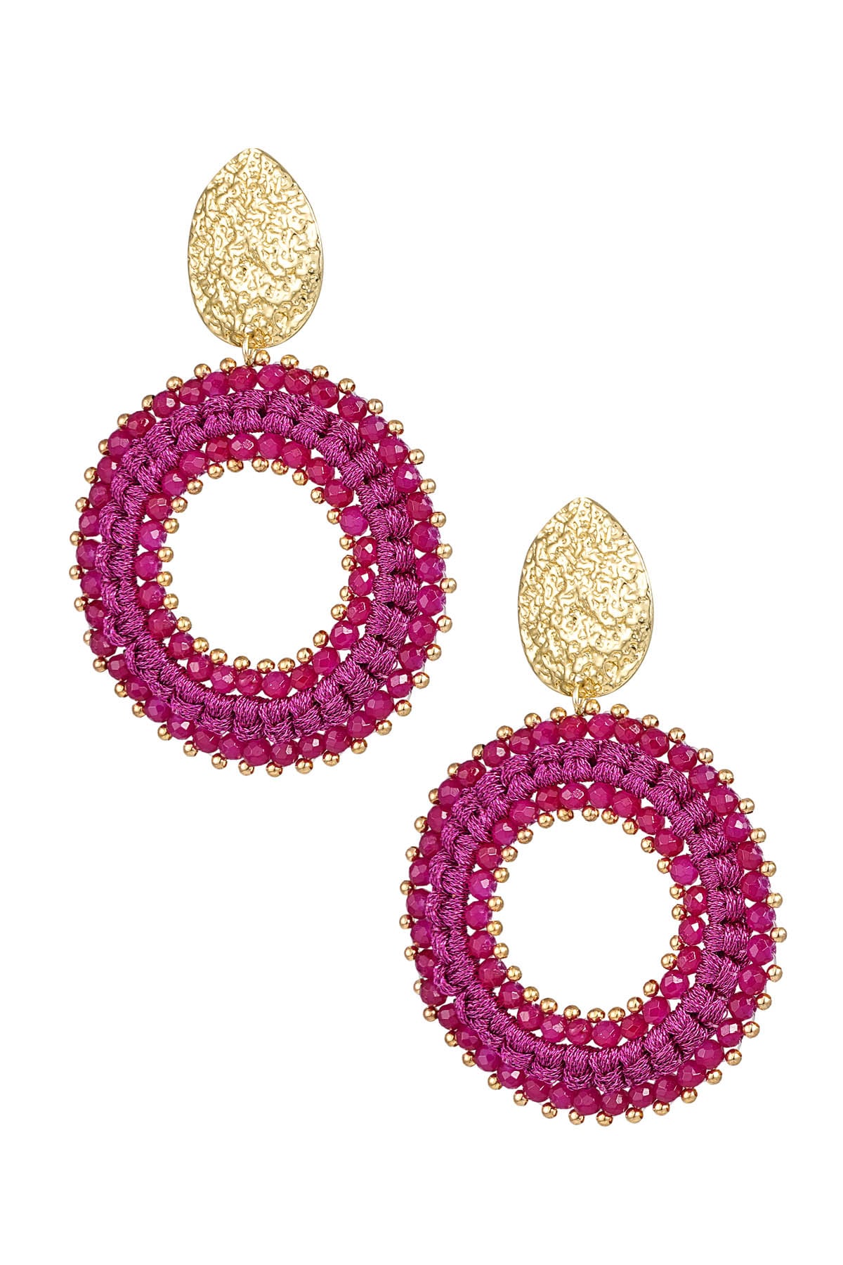 Runde Ohrringe mit Perlen – Gold/Fuchsia h5 