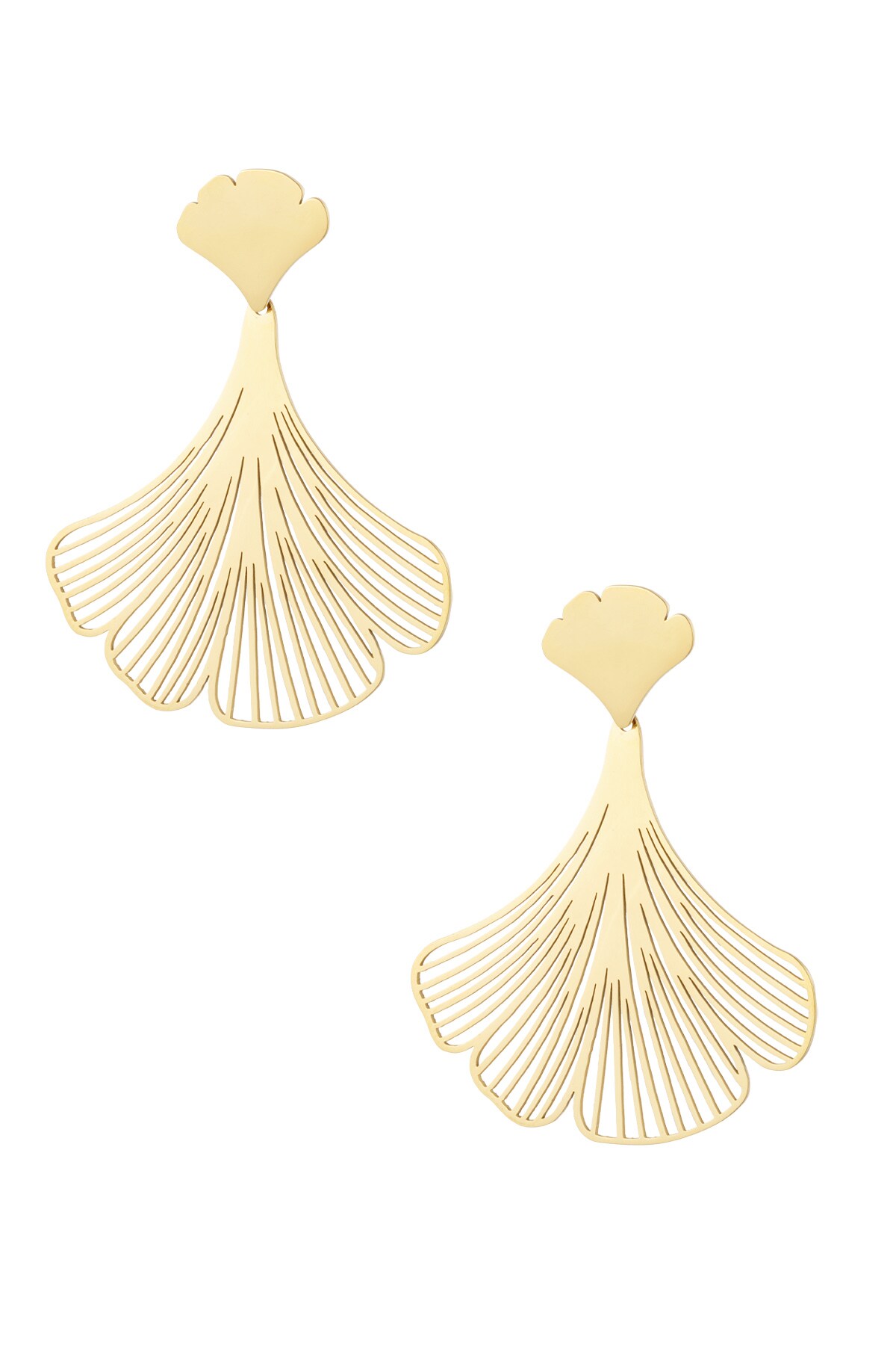 Earrings large leaf - Gold color h5 