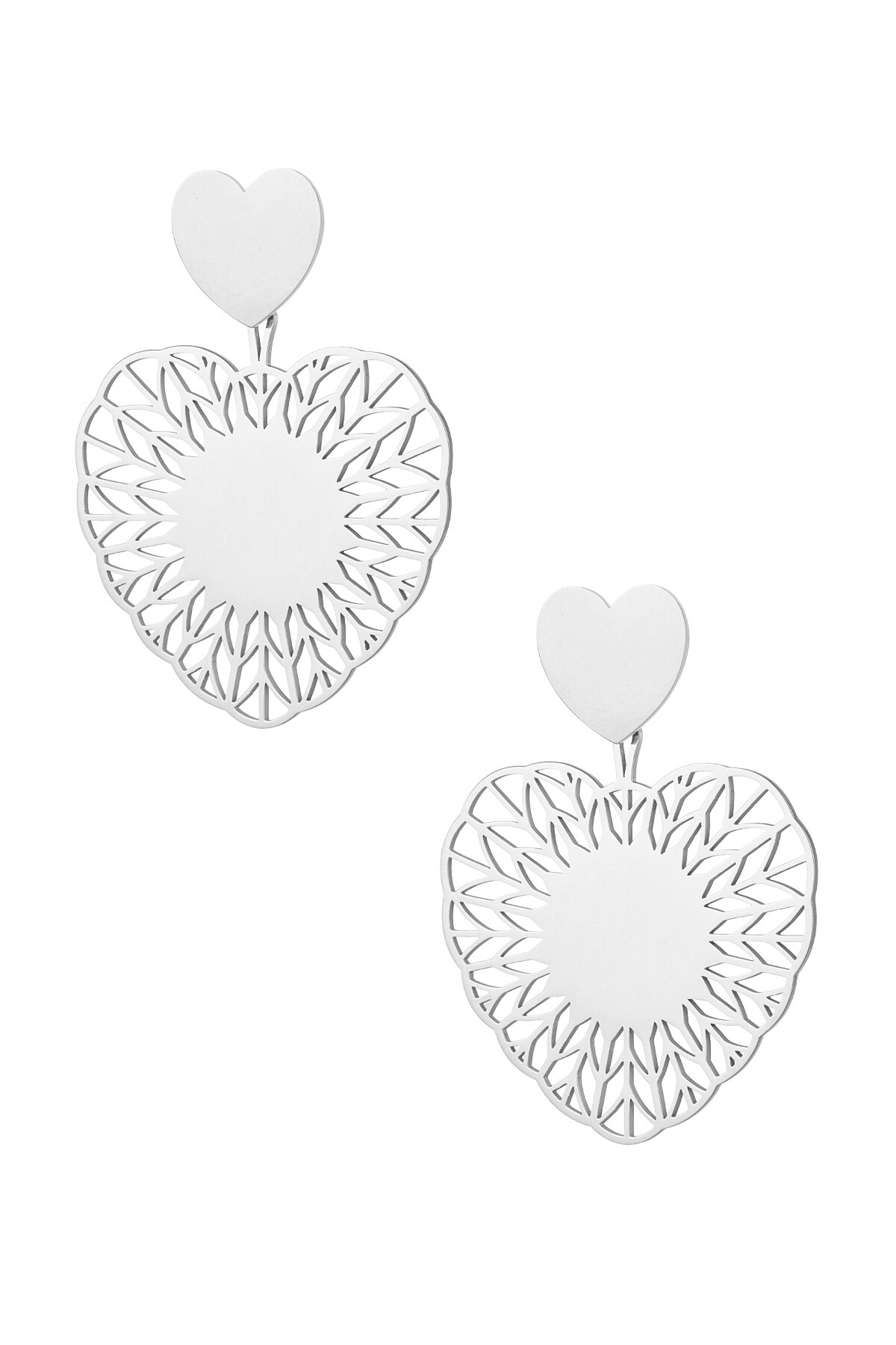 Earrings heart mandela - Silver color h5 