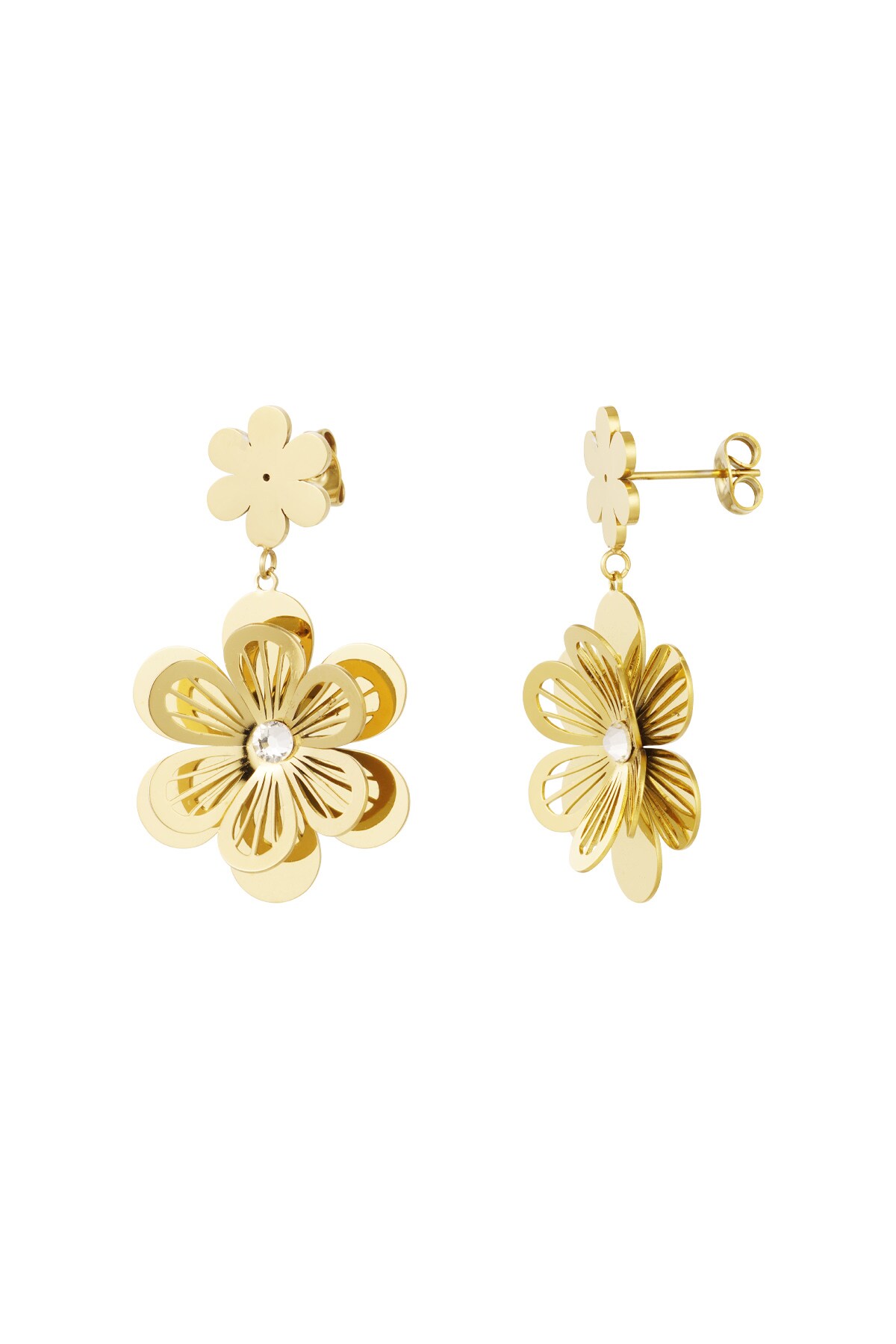 Flower earrings with stone - Gold color h5 