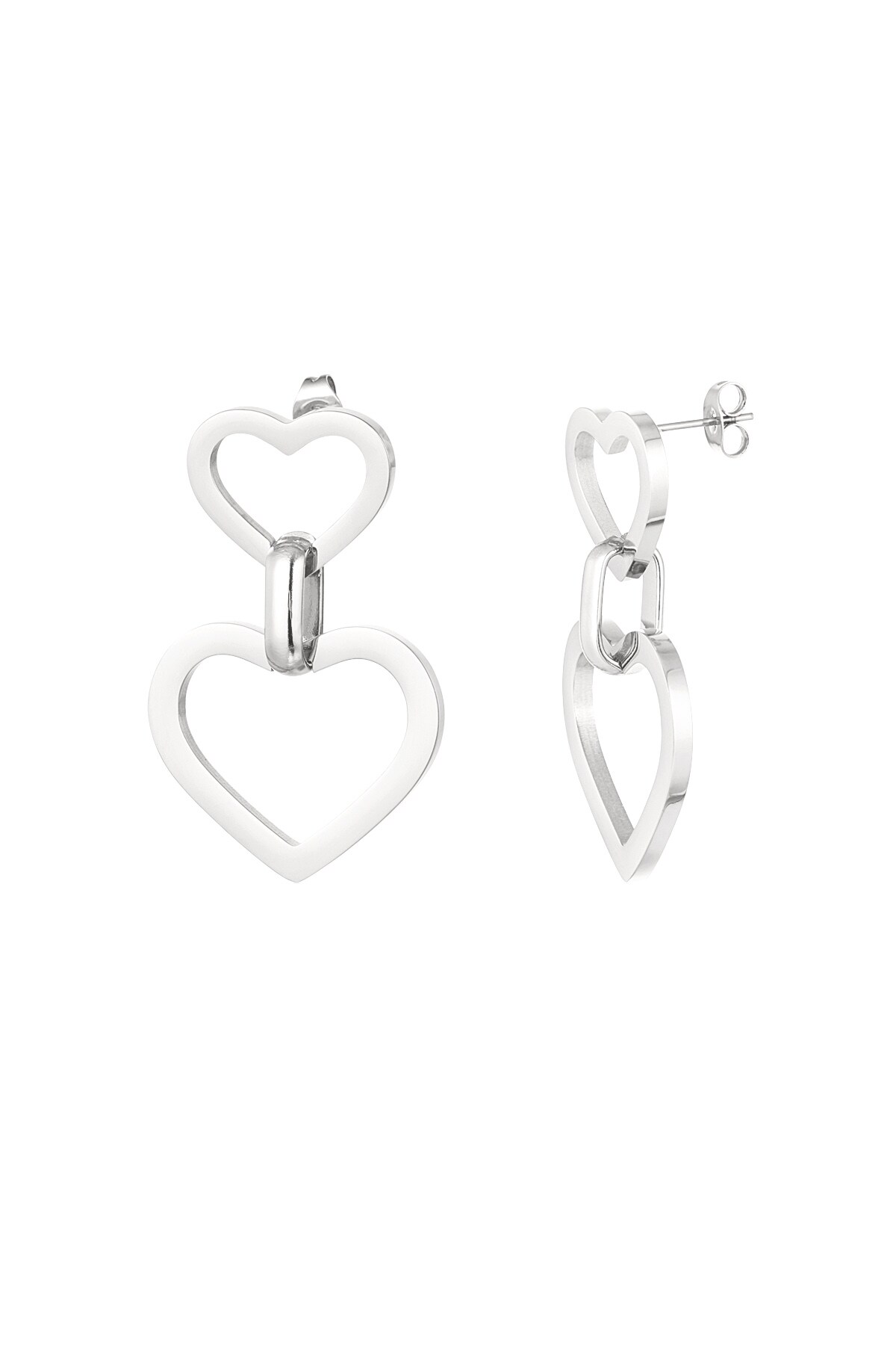 Earrings hearts with link - Silver color h5 