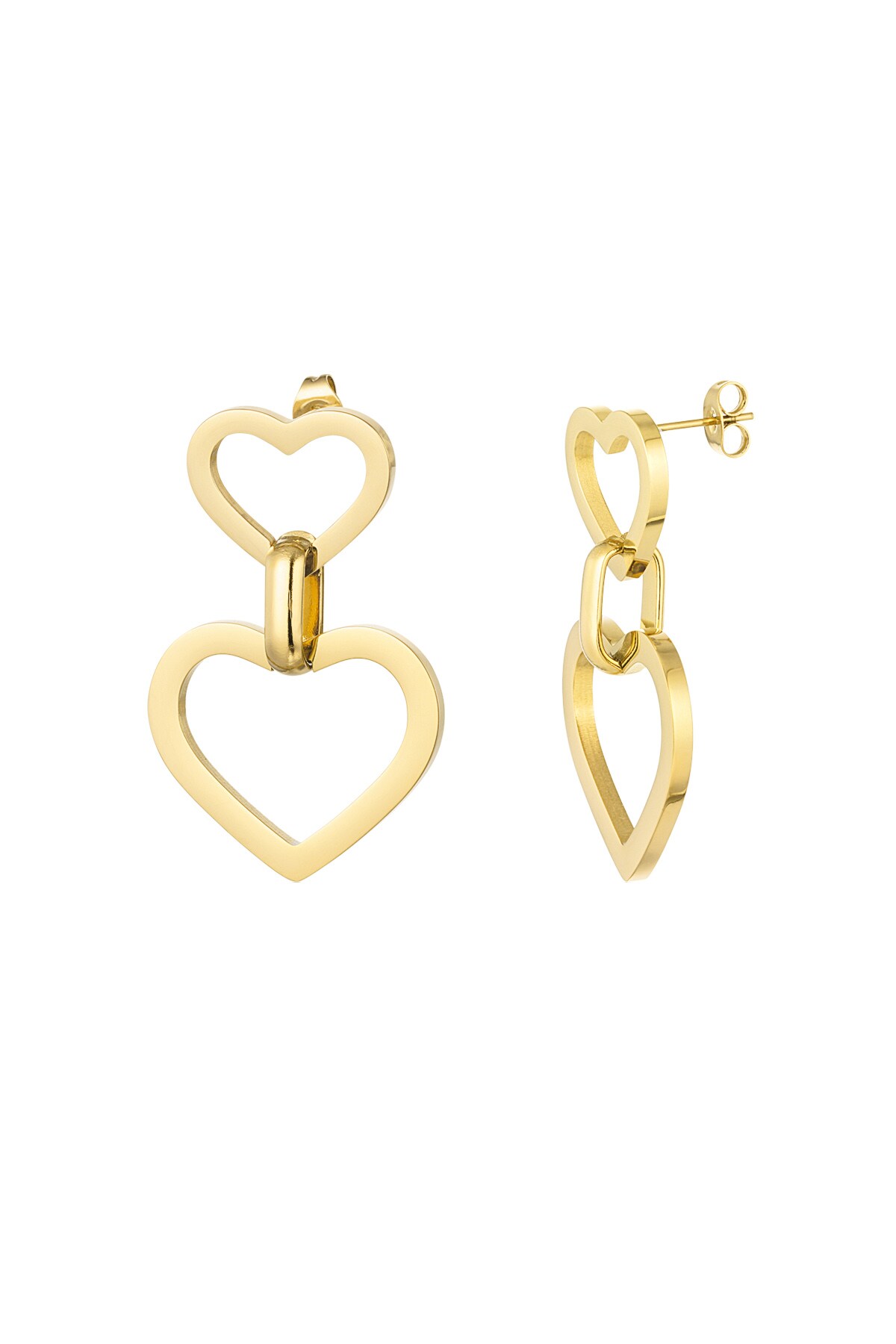 Earrings hearts with link - Gold color 