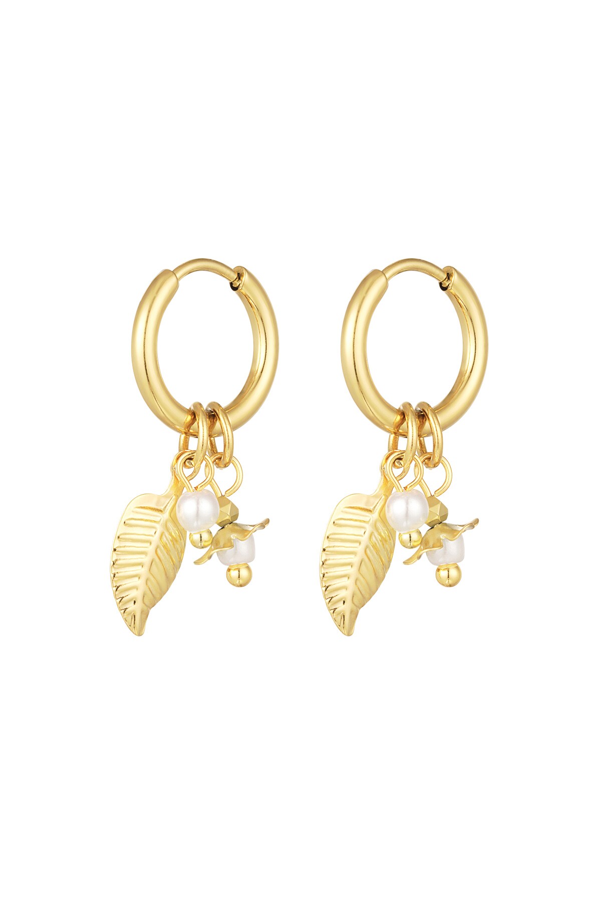 Leaf earrings with pearls - Gold color 