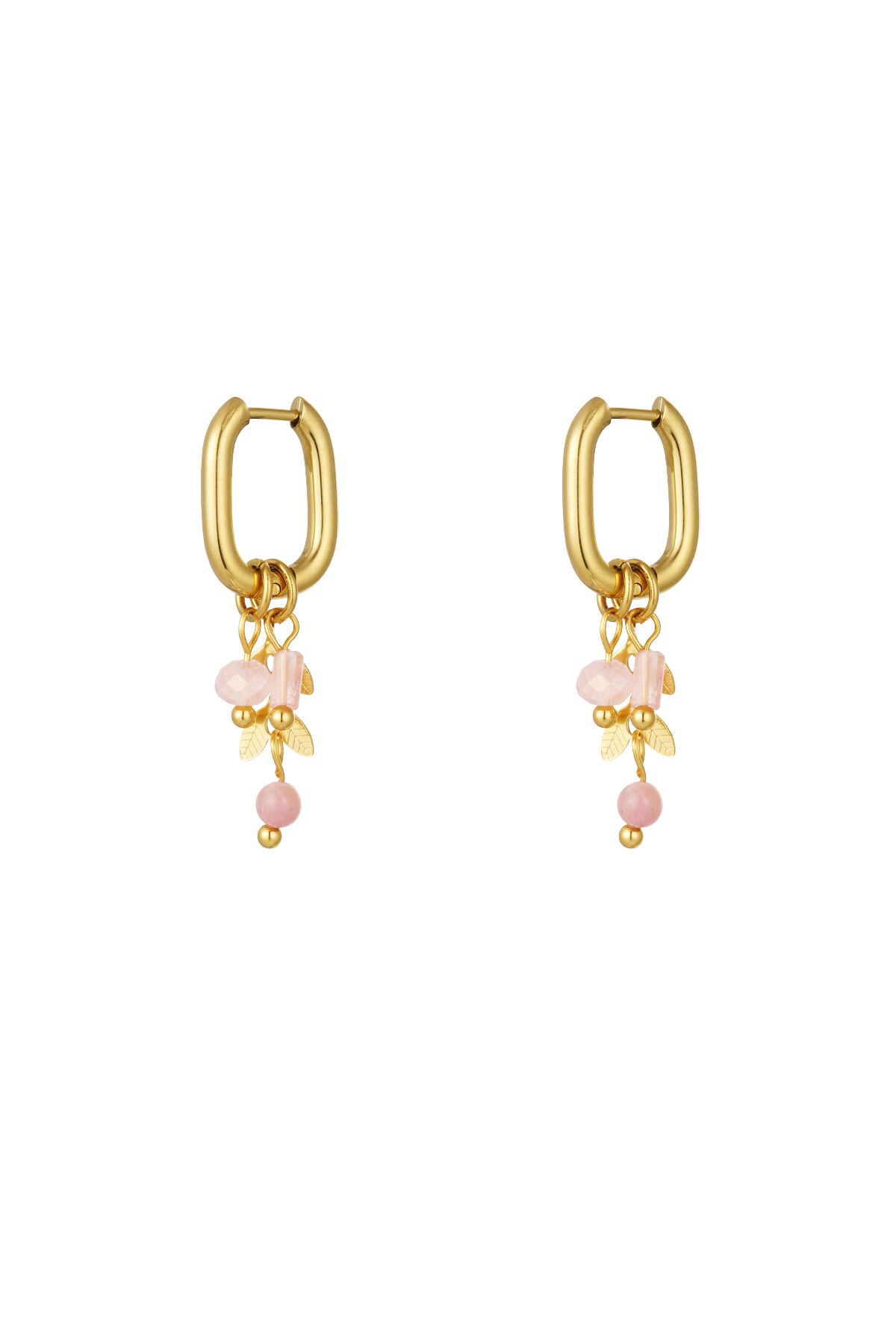 Earrings leaves with stones - gold/pink 