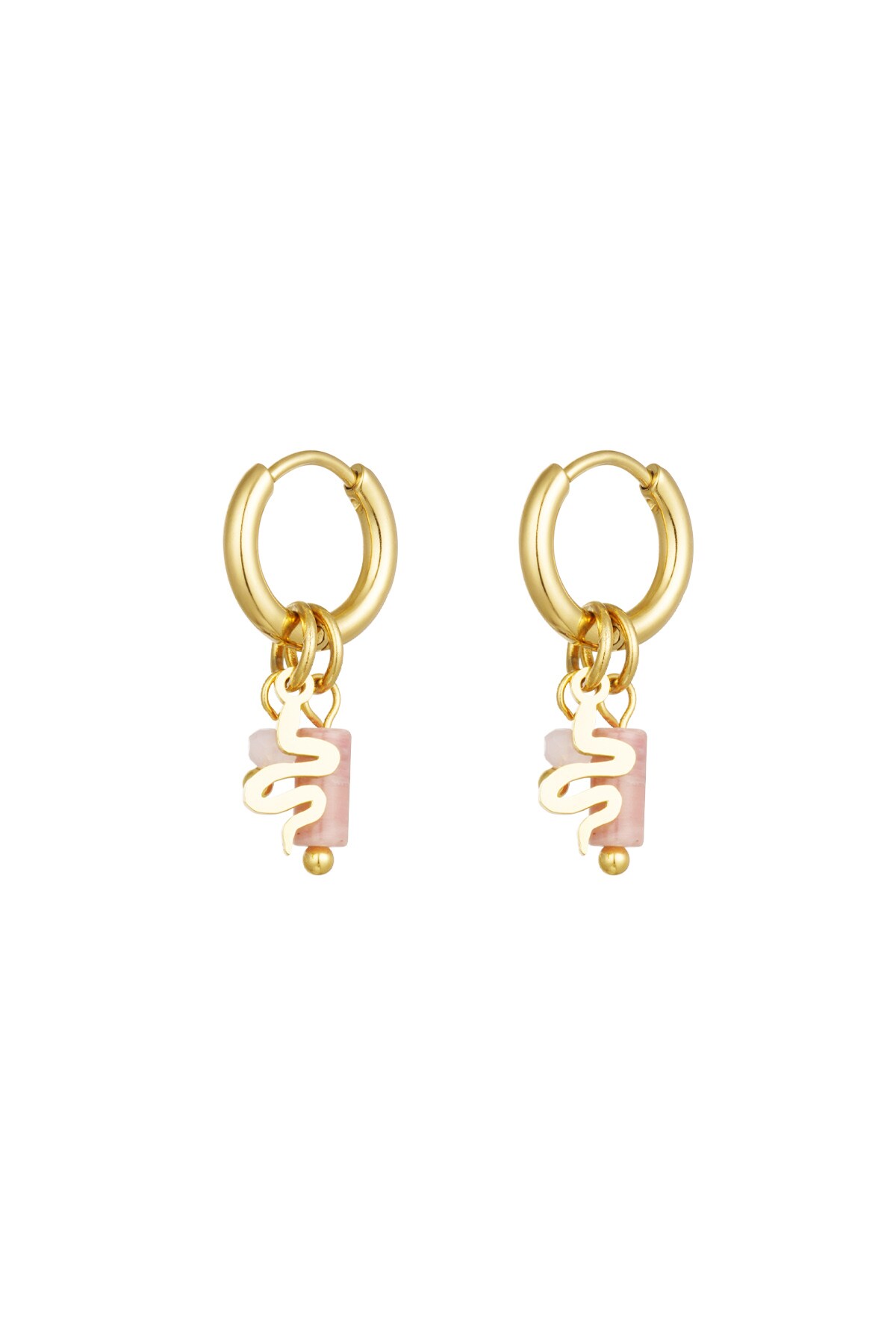 Earrings natural stone with snake detail - pink gold h5 