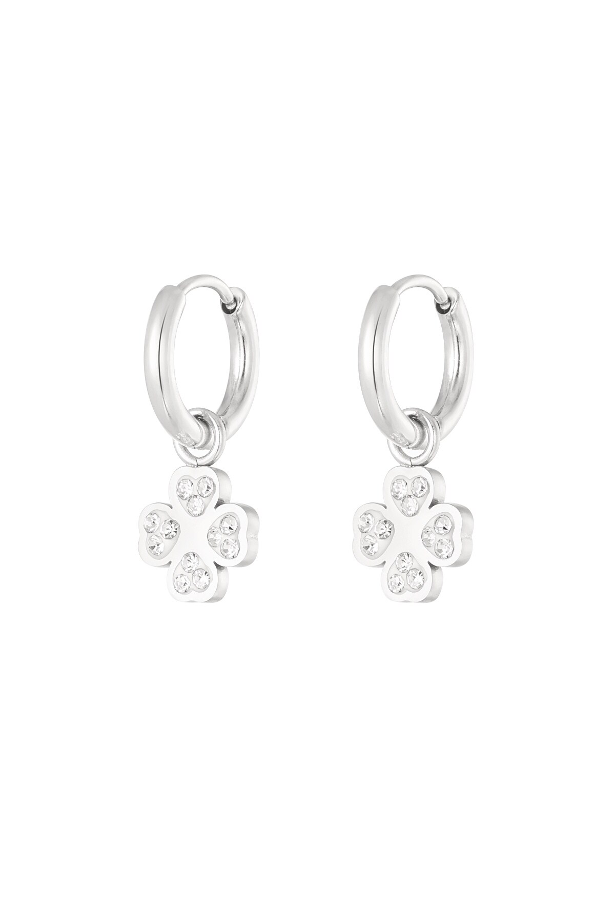 Heart clover earrings - Silver color h5 