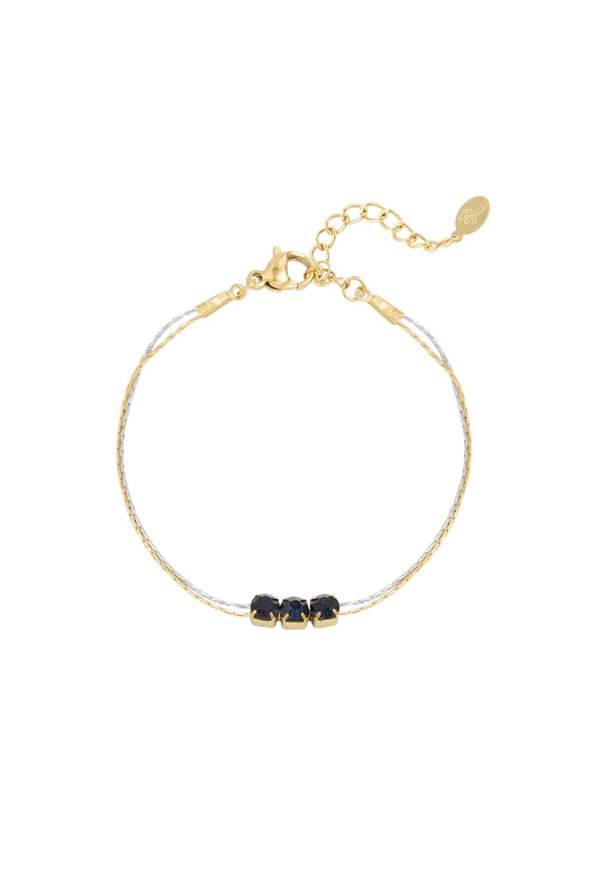 Bracelet gold/silver with stone - black h5 