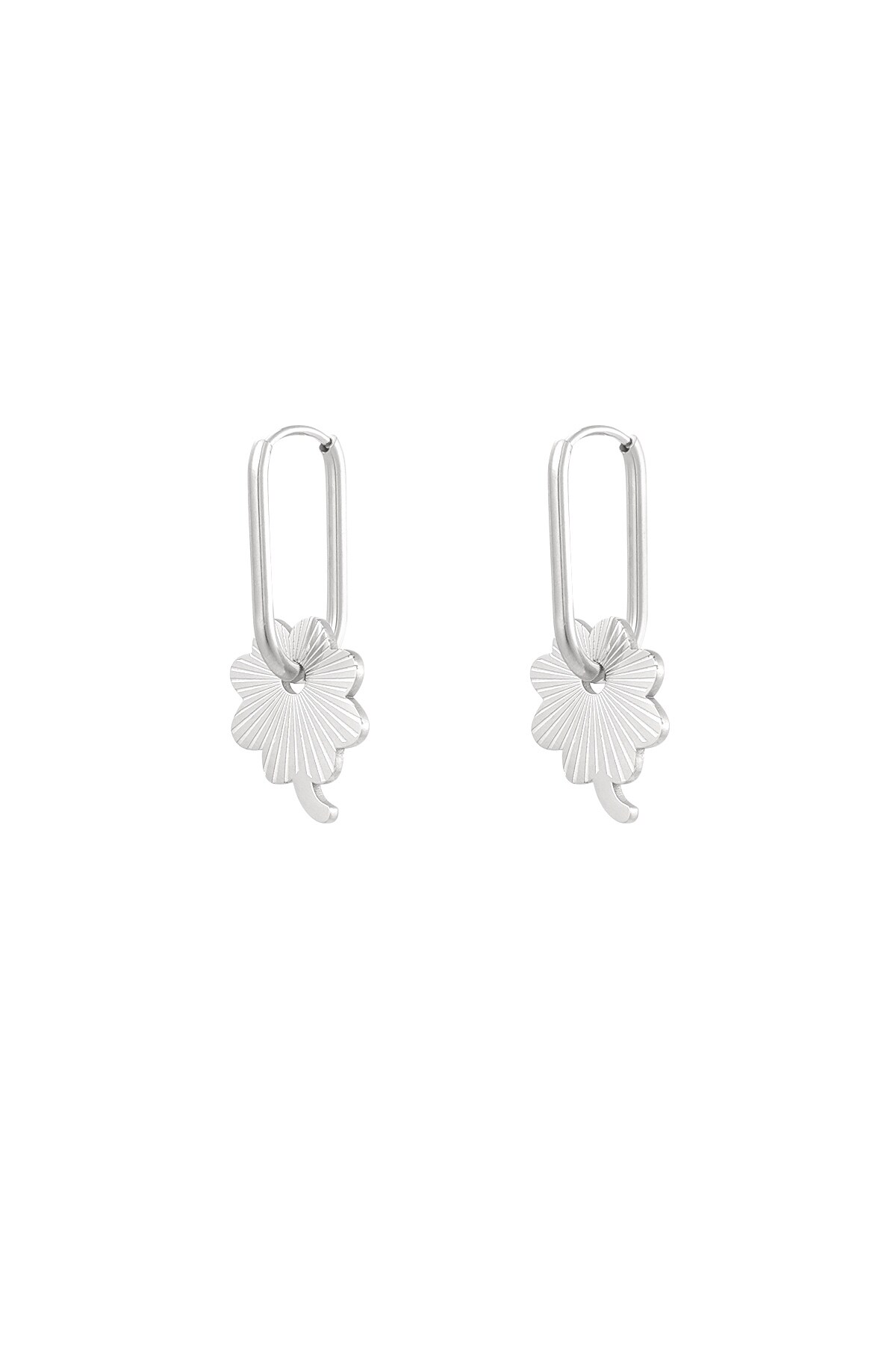 Earrings elongated with flower - Silver color h5 