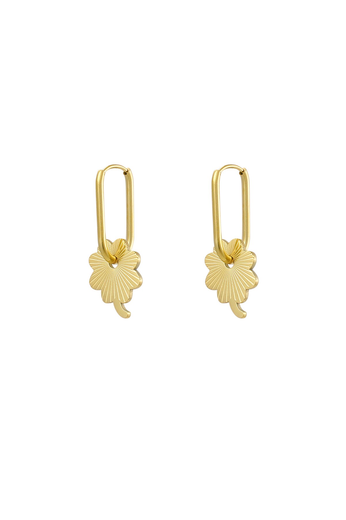 Earrings elongated with flower - Gold color h5 