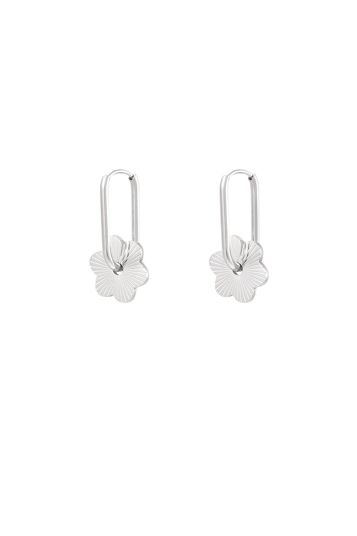 Earrings elongated round flower - Silver color 