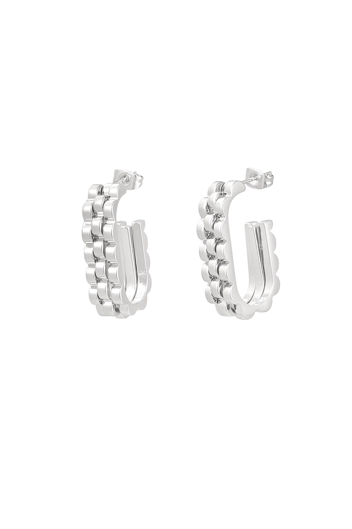 Earrings elongated link in link - Silver color h5 