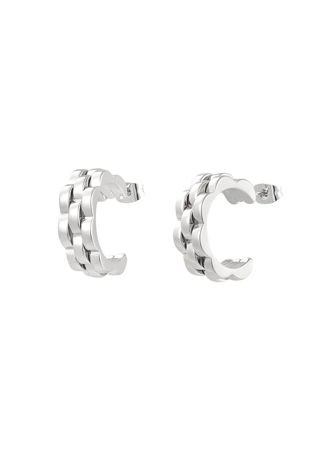 Earrings round link in link - Silver color h5 