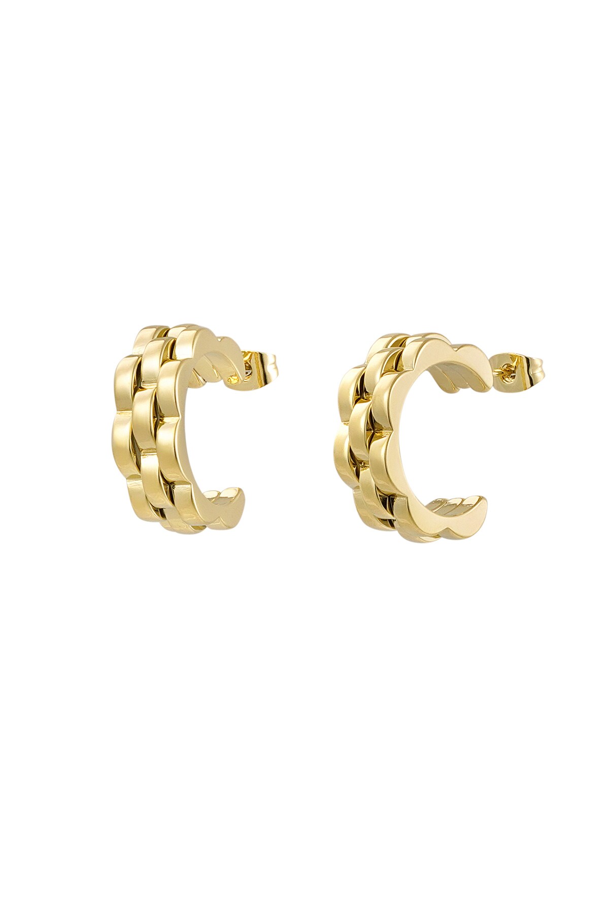 Earrings round link in link - Gold color h5 