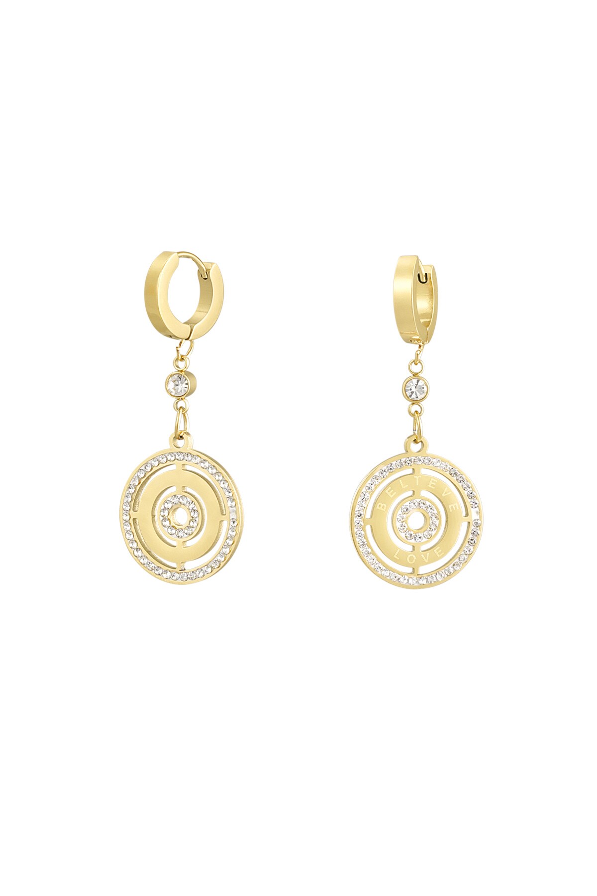 Round earrings with stones - Gold color h5 