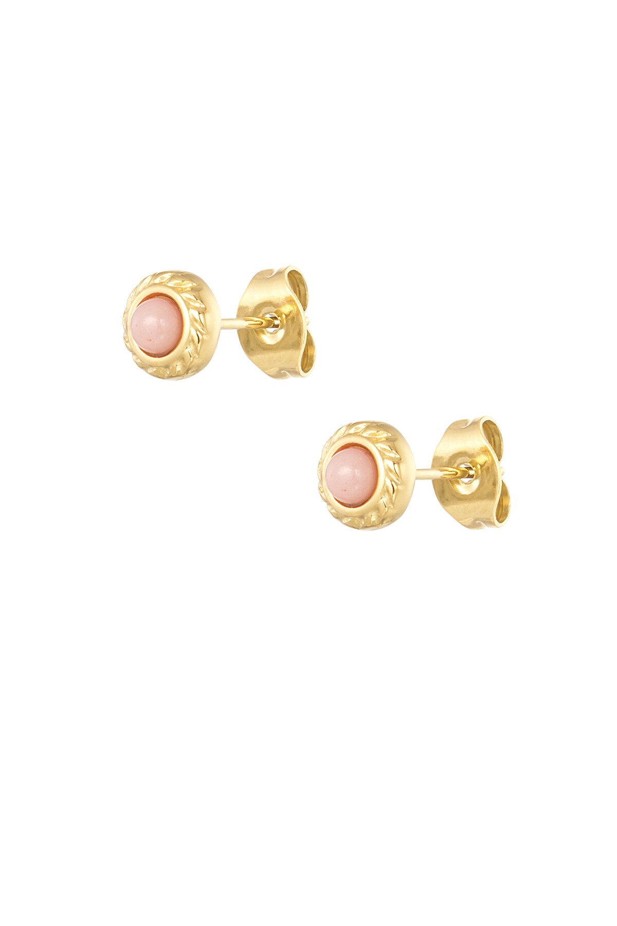 Basic natural stone stud earrings - pink gold h5 