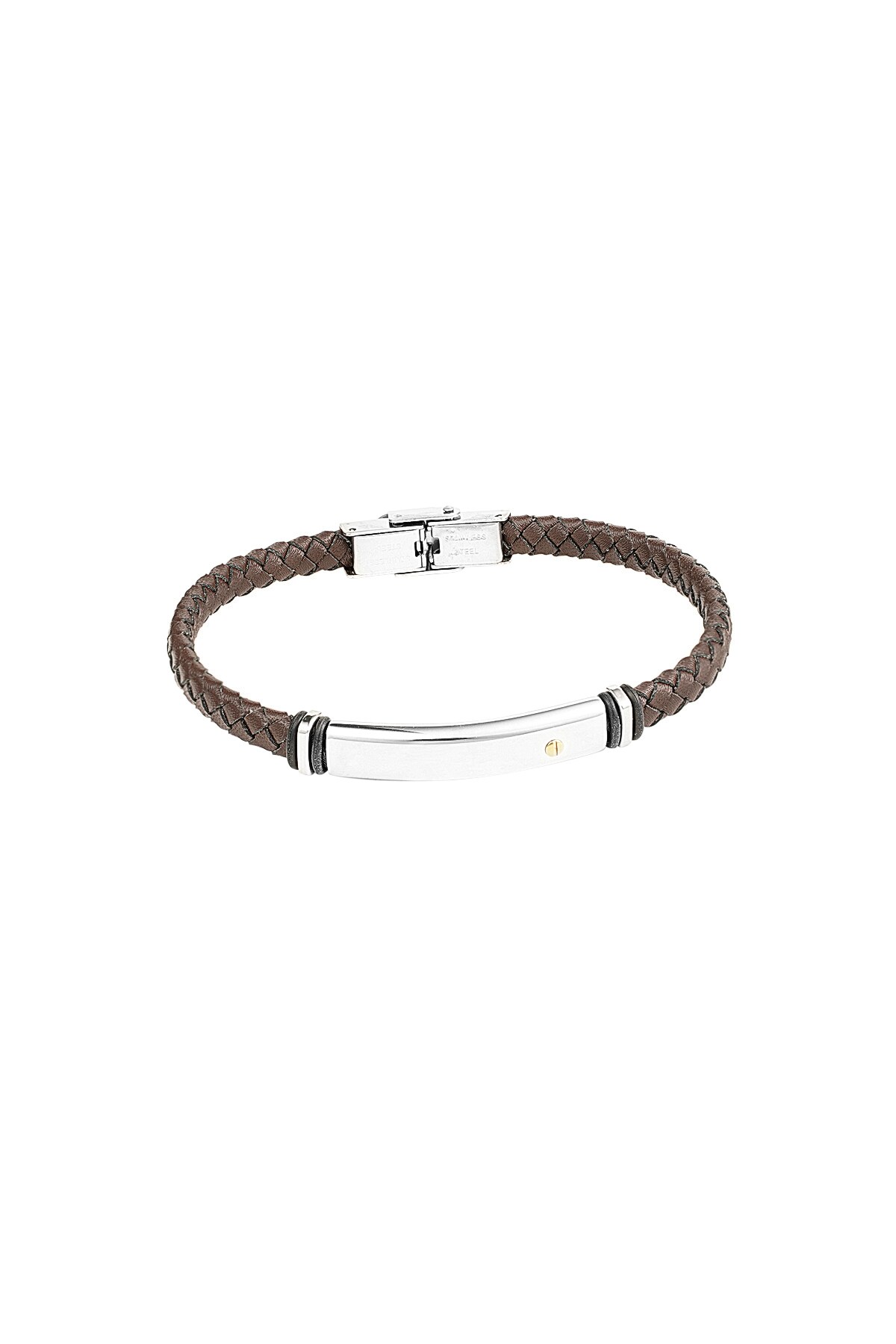 Men's bracelet braided - silver/brown h5 