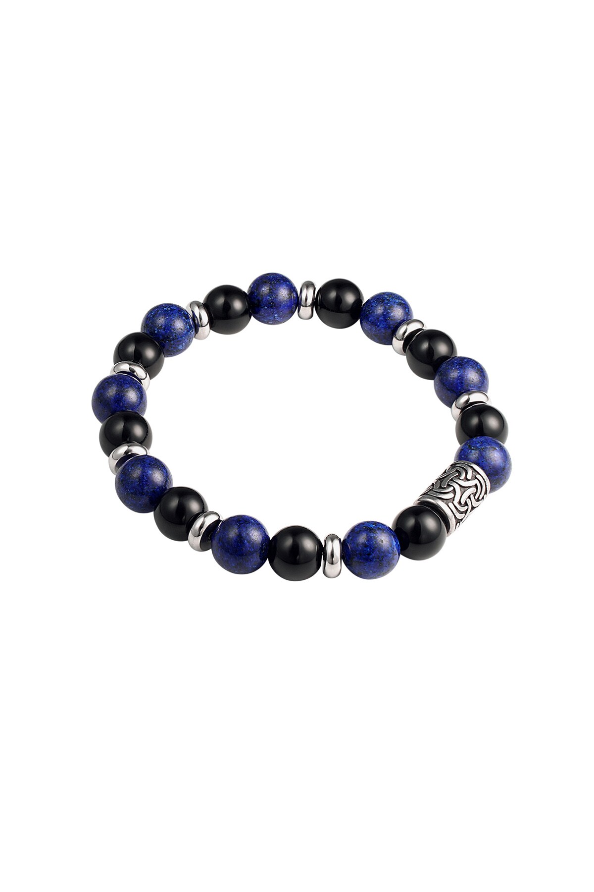 Men's bracelet beaded silver details - blue 