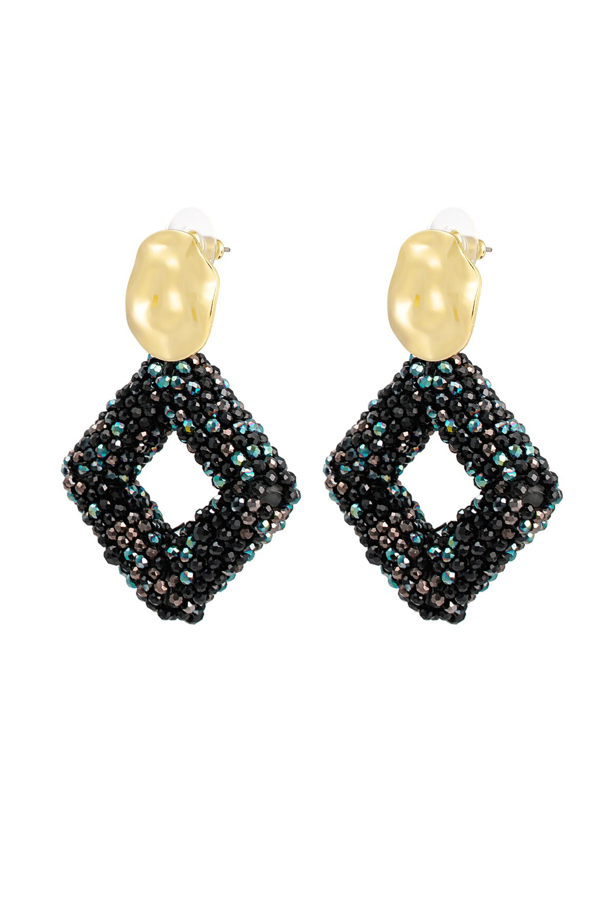 Earring glass beads diamond - black gold 