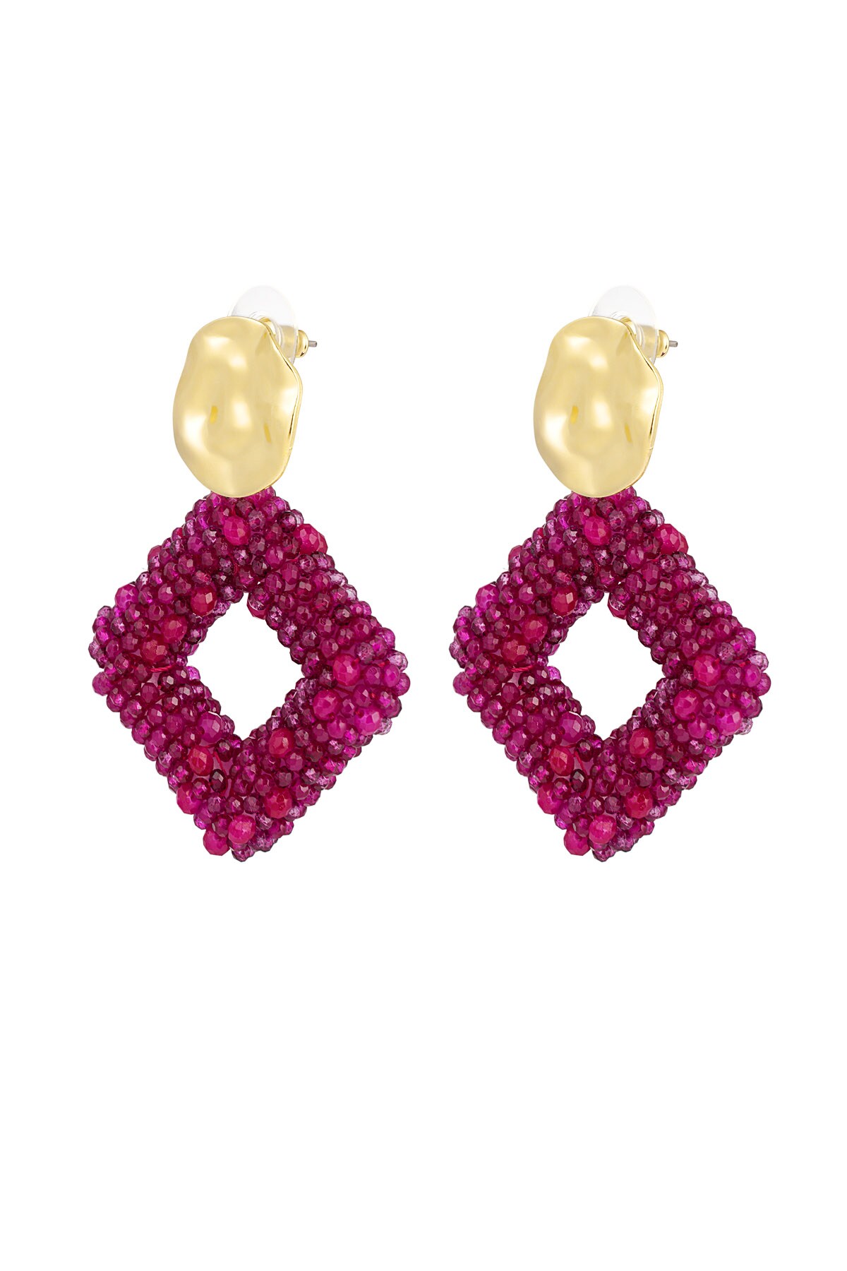 Earring glass beads diamond - fuchsia 