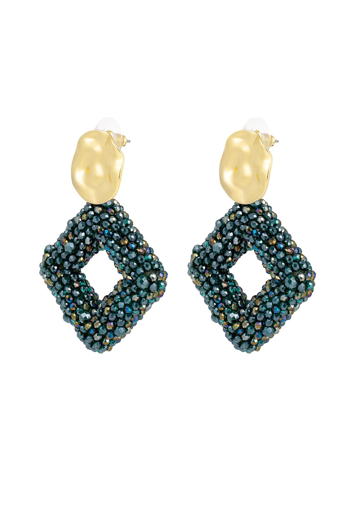 Earring glass beads diamond - dark green 