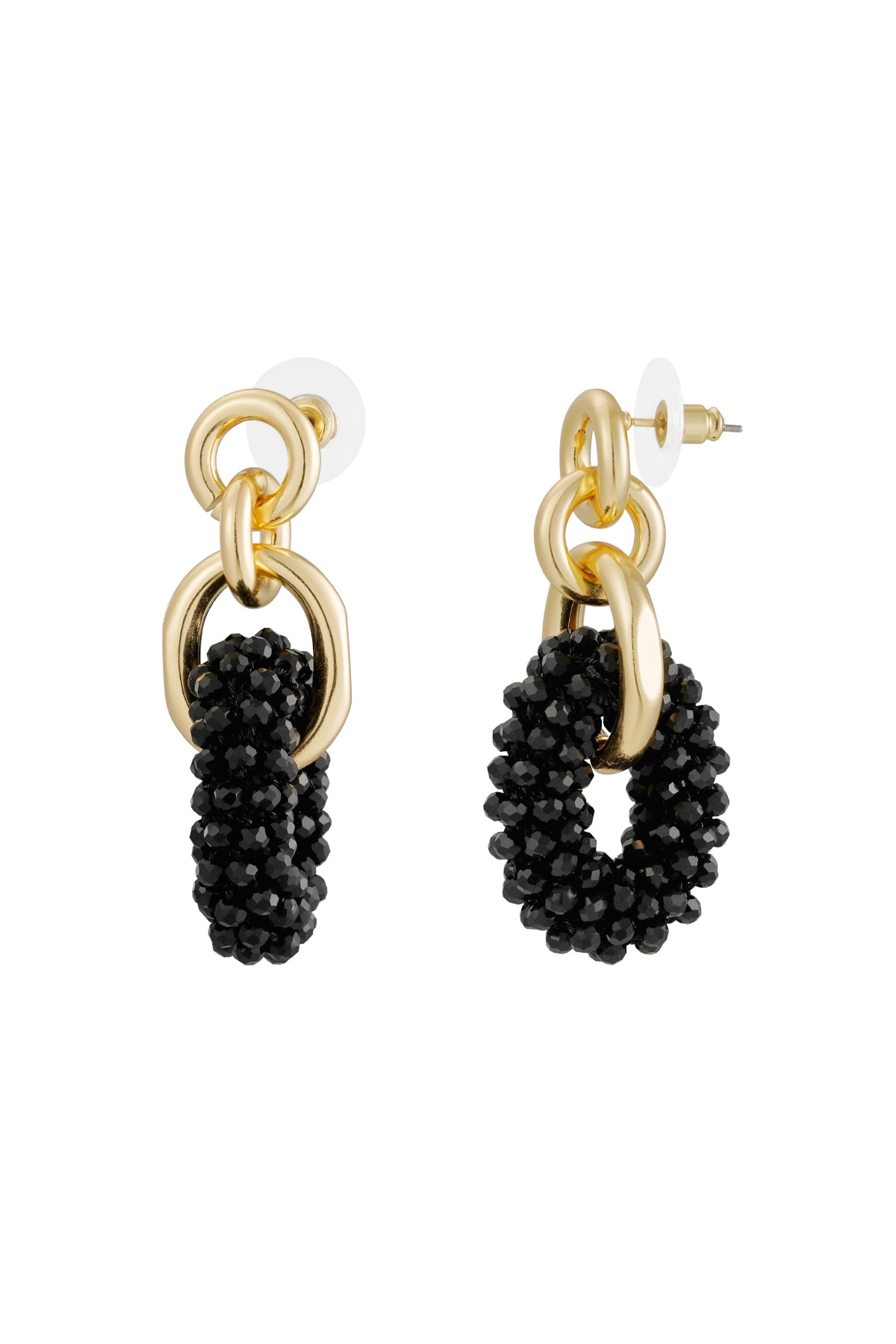 Double earring with beads - black gold h5 