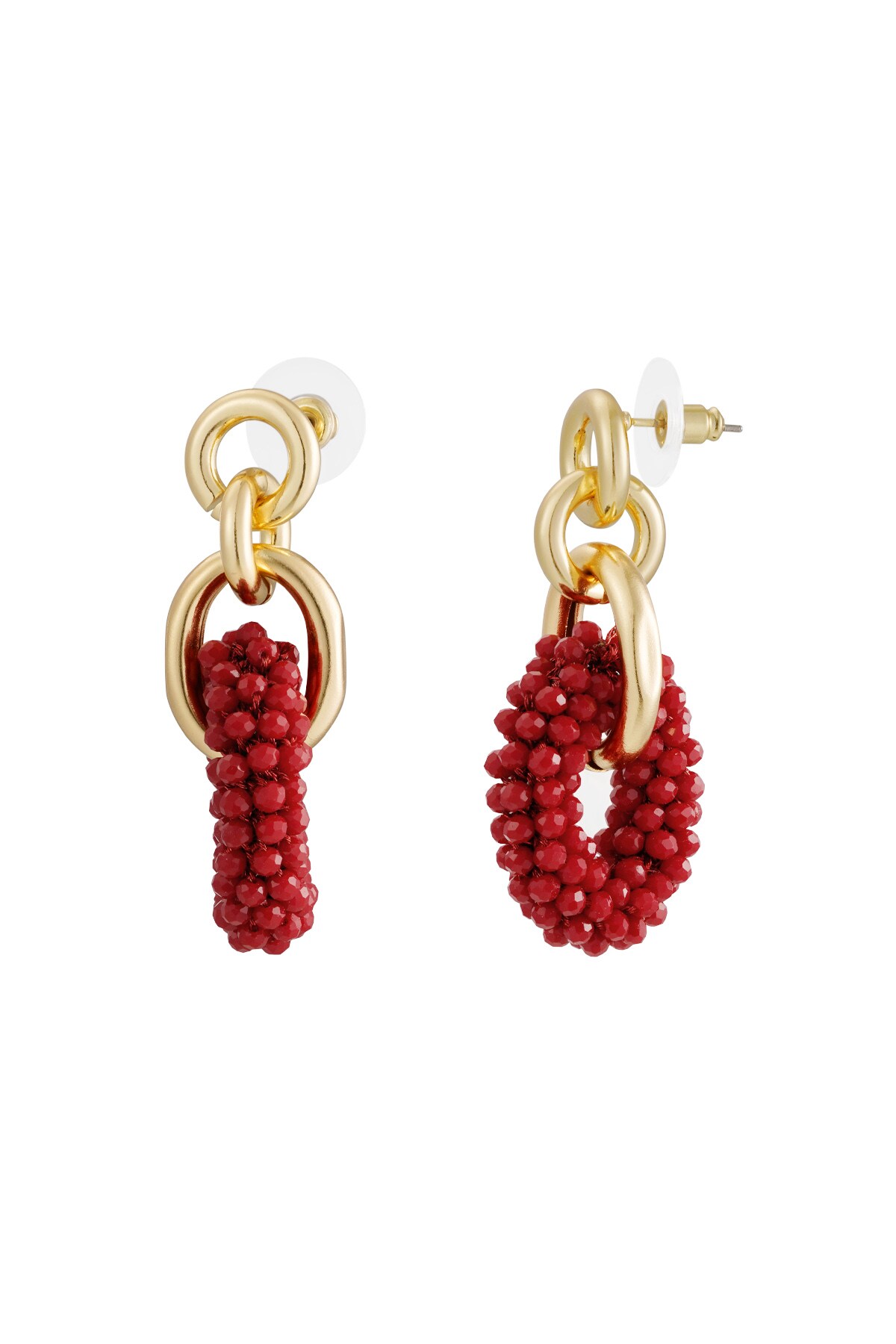 Double earring with beads - red h5 