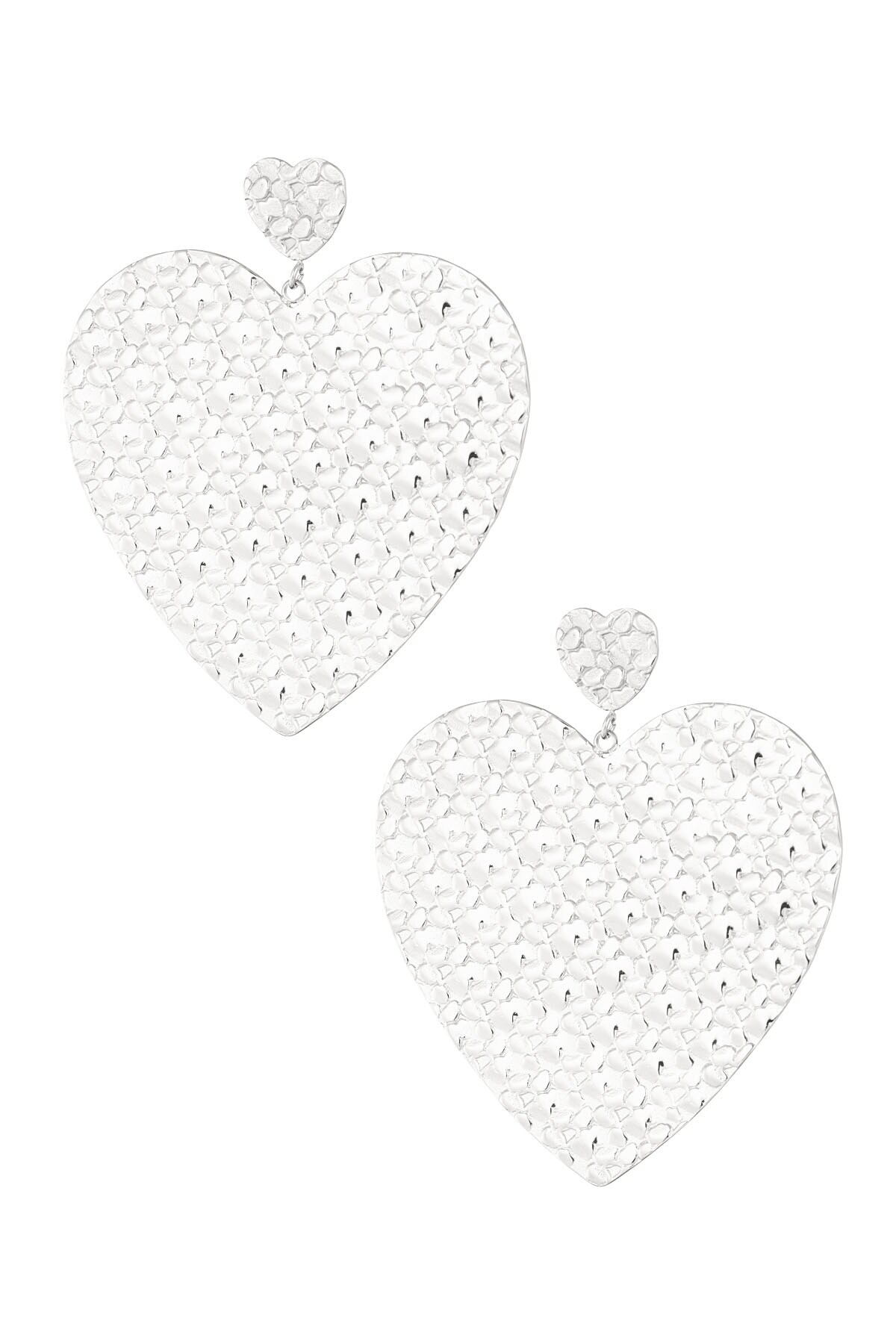 Small heart earring with large heart pendant - Silver color h5 