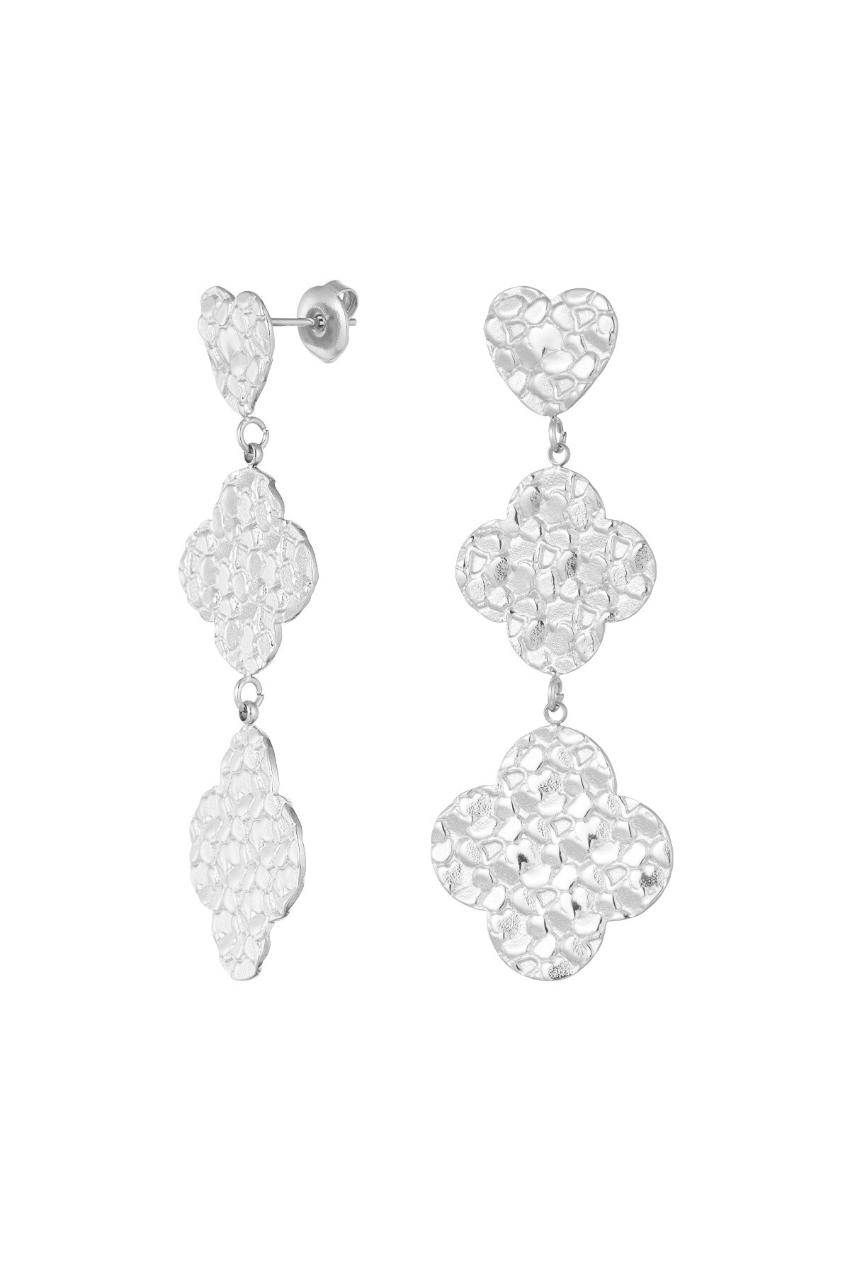 Earrings relief clover and hearts - Silver color h5 