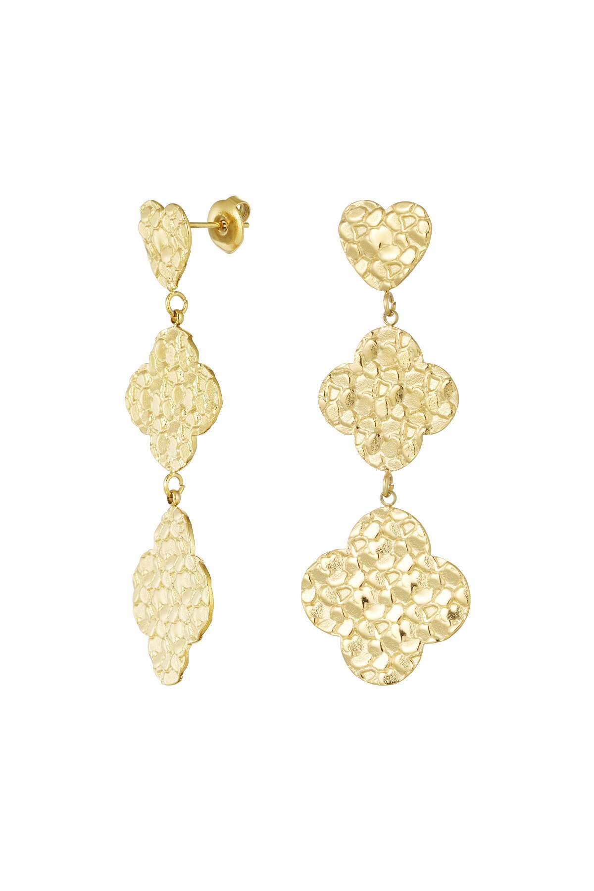 Earrings relief clover and hearts - Gold color h5 