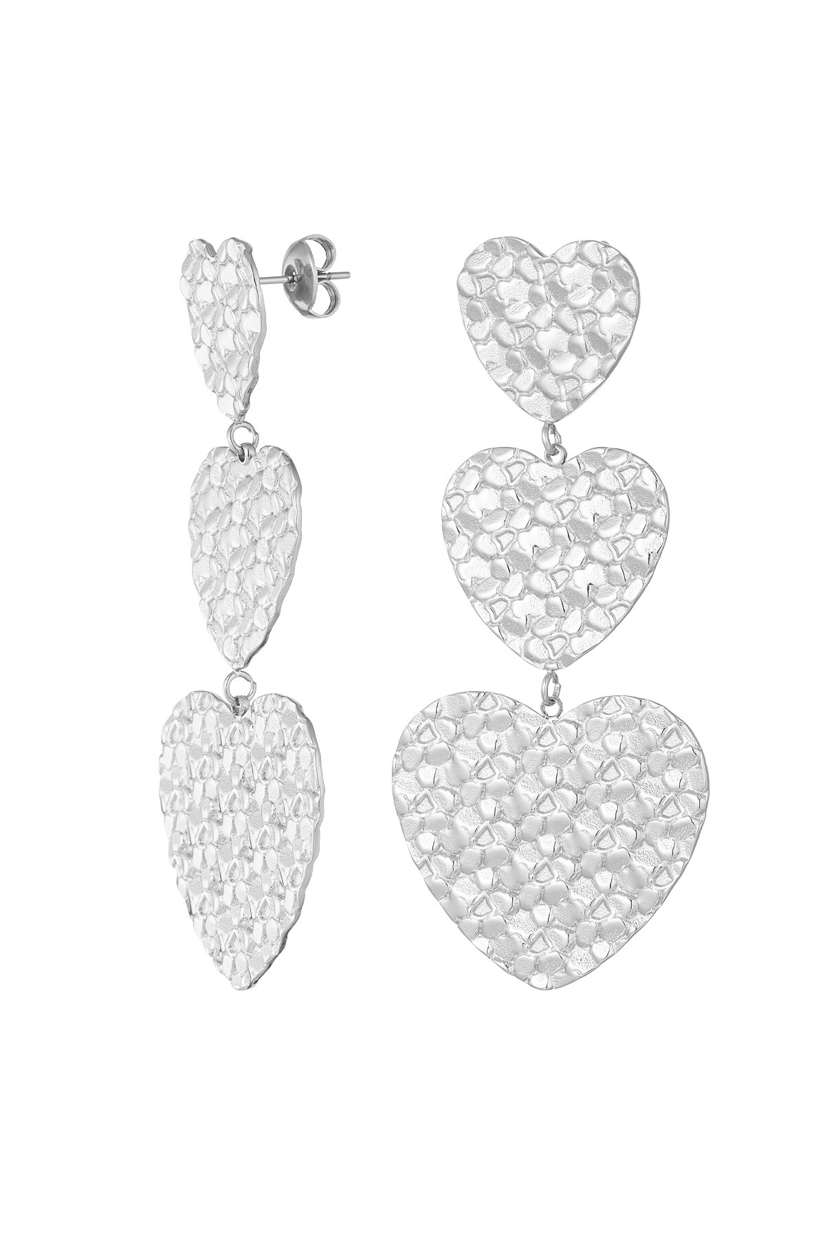 Triple heart earring - Silver color h5 