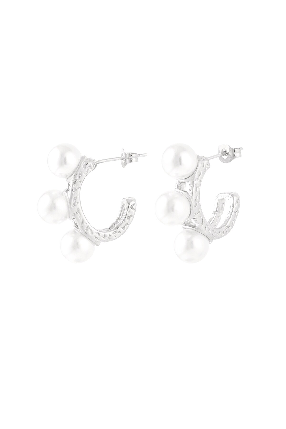 Earrings triple statement pearl - Silver color h5 