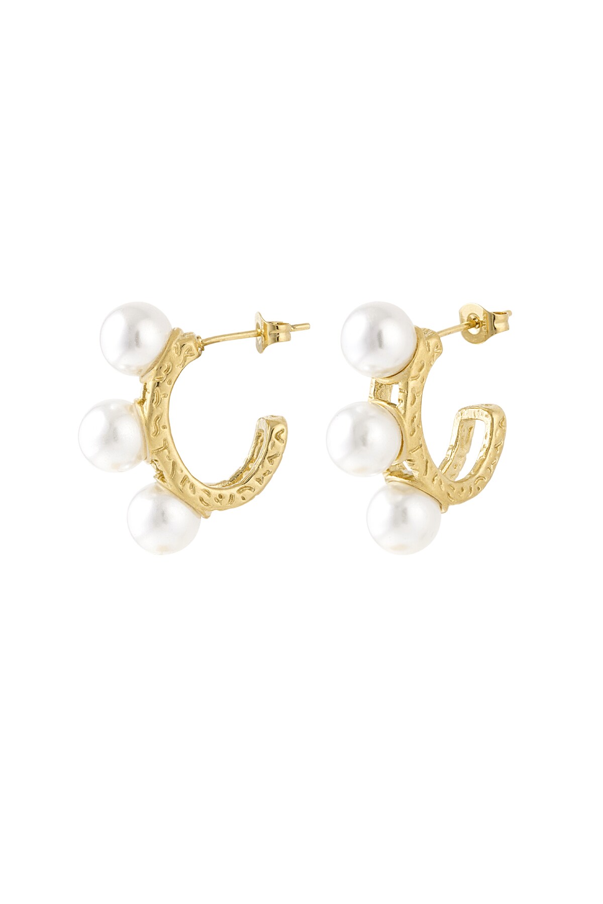 Earrings triple statement pearl - Gold color h5 