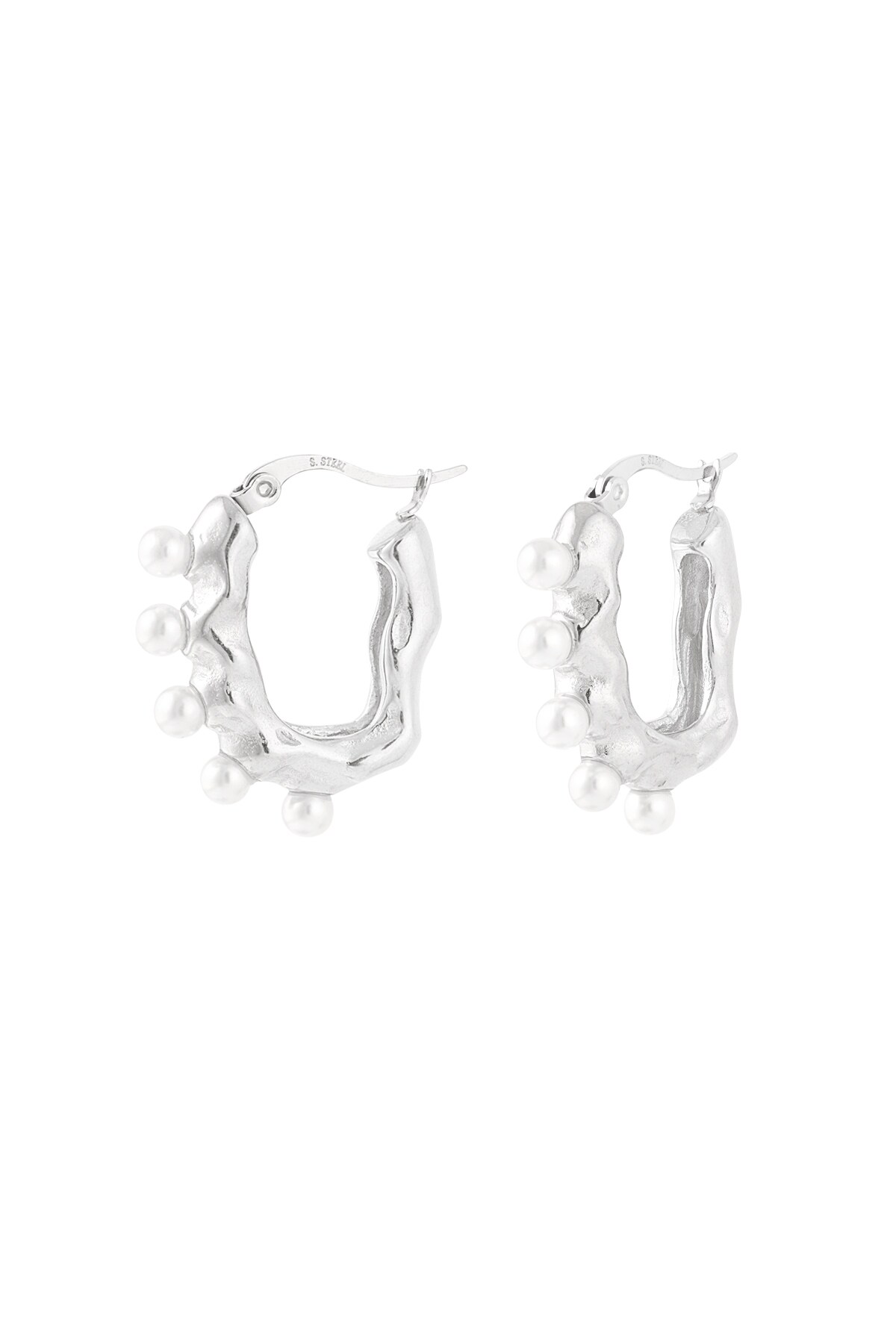 Asymmetrical pearl earring - Silver color h5 