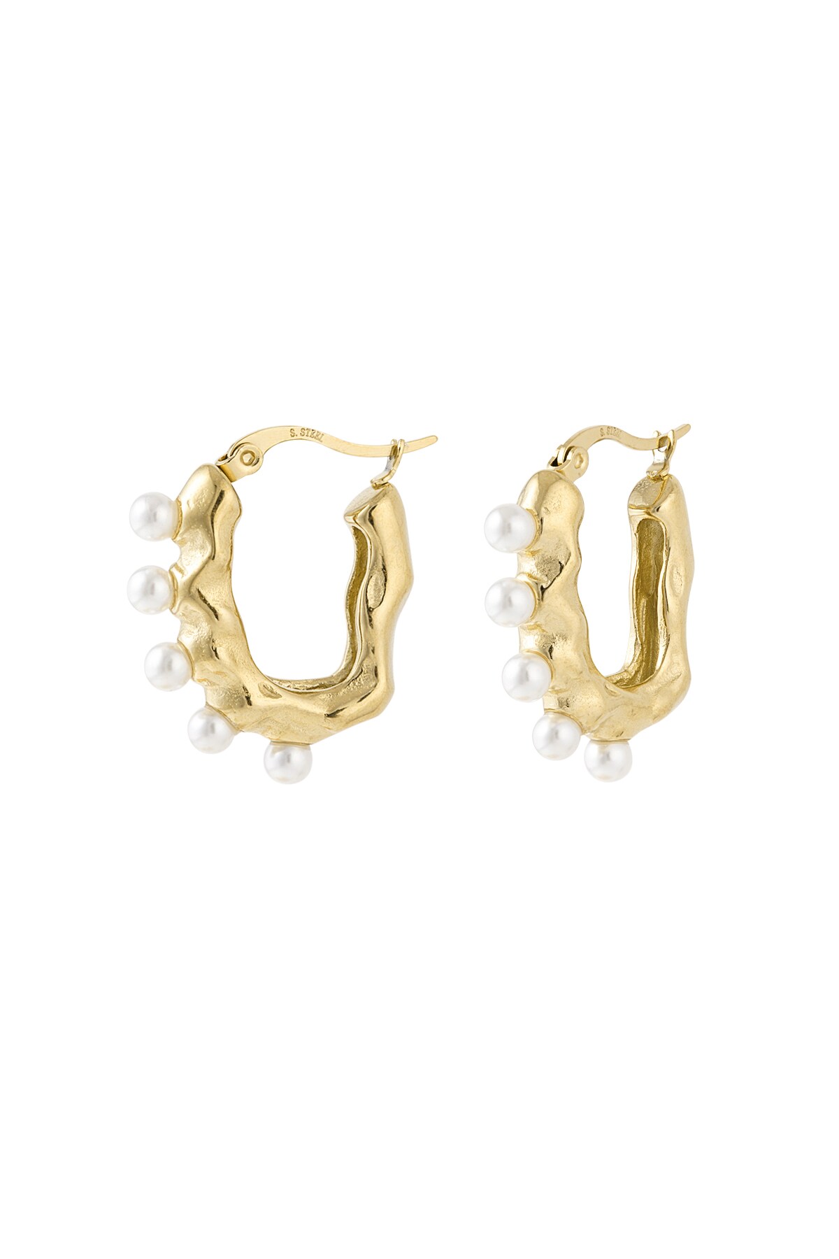 Asymmetrical pearl earring - Gold color h5 