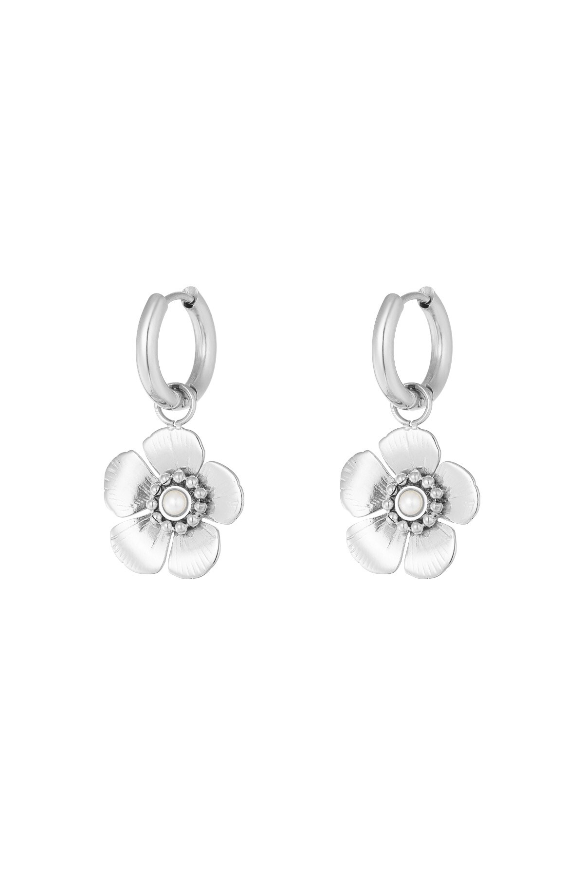 Earring with cute flower pendant - Silver color h5 