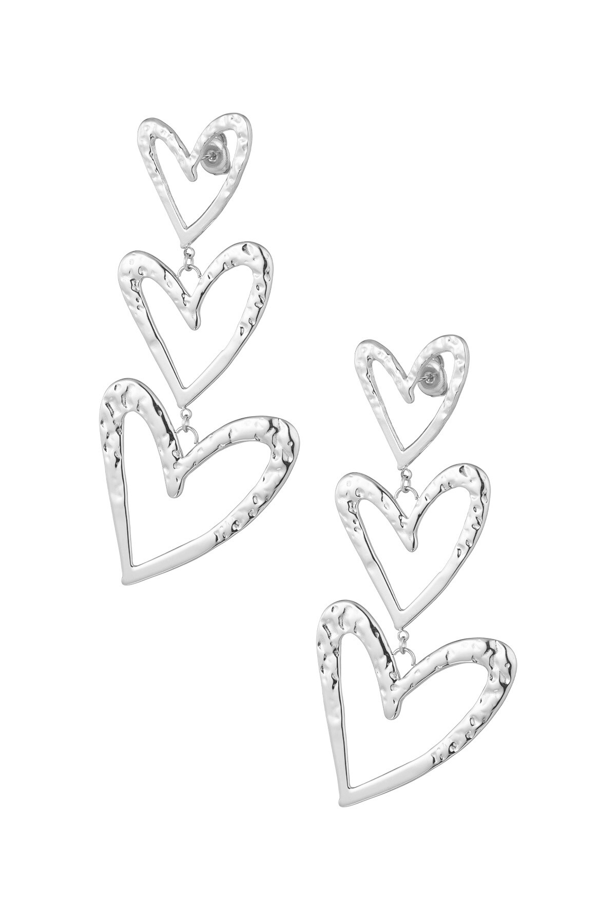 Triple heart structured earring - Silver color h5 